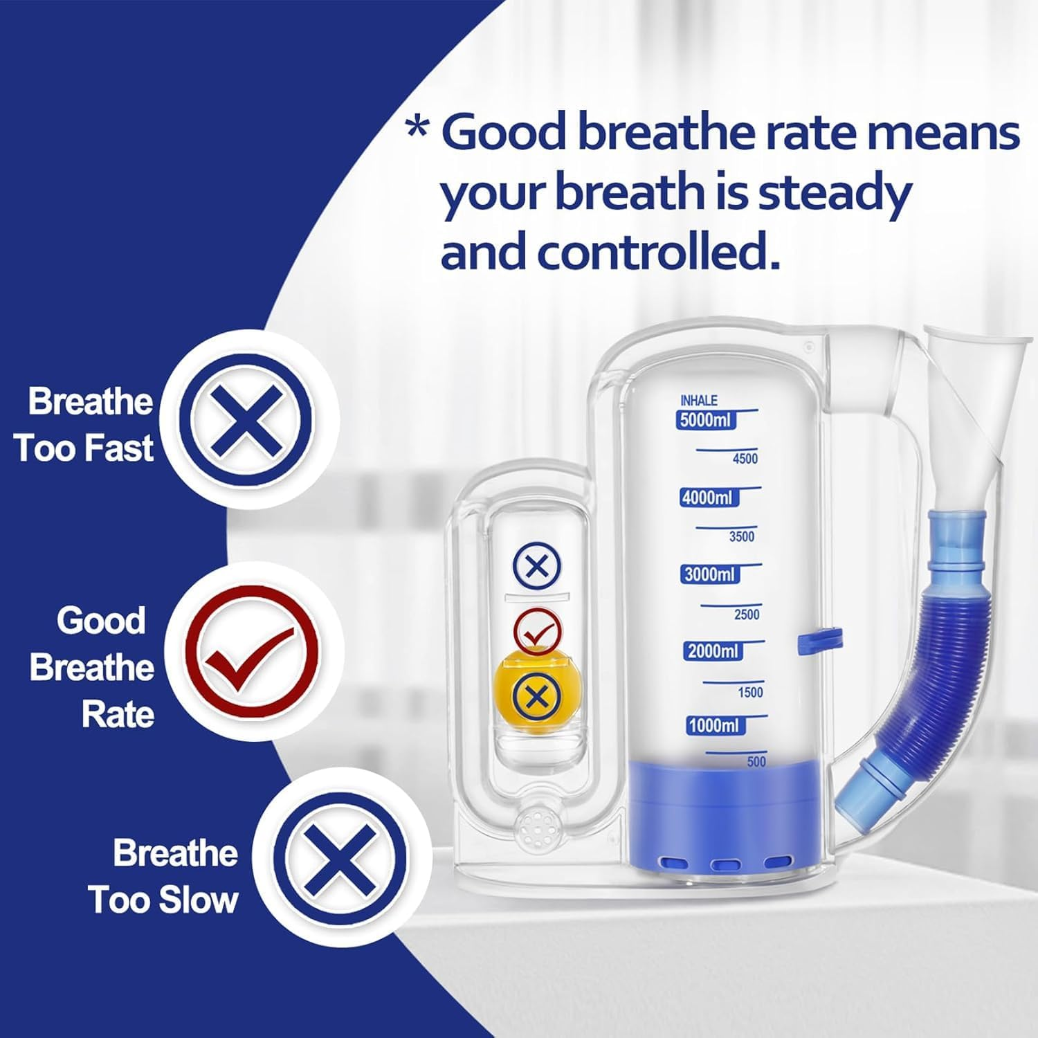 Incentive Spirometer Adult, Breathing Exercise Device for Lungs, Deep Breathing Trainer for Adults - 5000Ml Volume Measurement with Flow Rate Indicator image number 6