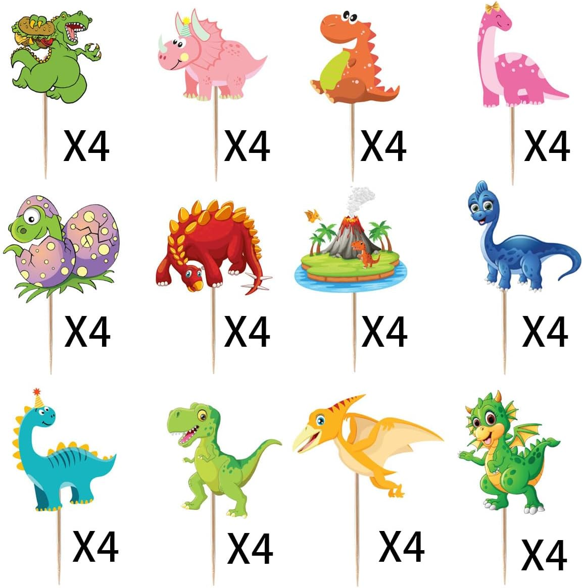 SAMOKA Dinosaur Cupcake Toppers,48 PCS Dinosaur Birthday Party Supplies Cupcake Toppers Picks for Boys Kids Dino Theme Party Decorations Cake Decorations(Double-Sided) image number 6