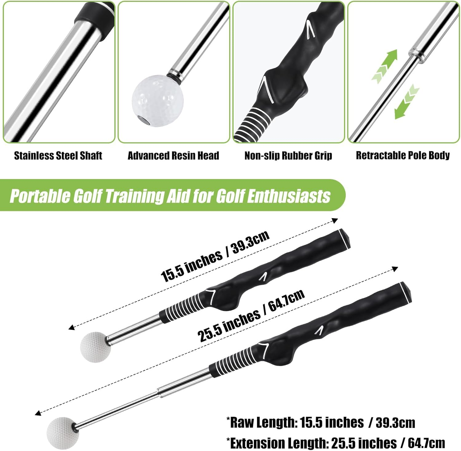 Retractable Golf Swing Training Aid &ndash; Golf Swing Trainer & Golf Grip Trainer Attachment with Arm Band Ideal for Beginners, Indoor & Outdoor Use, Strength & Tempo Training for Chipping Hitting image number 1