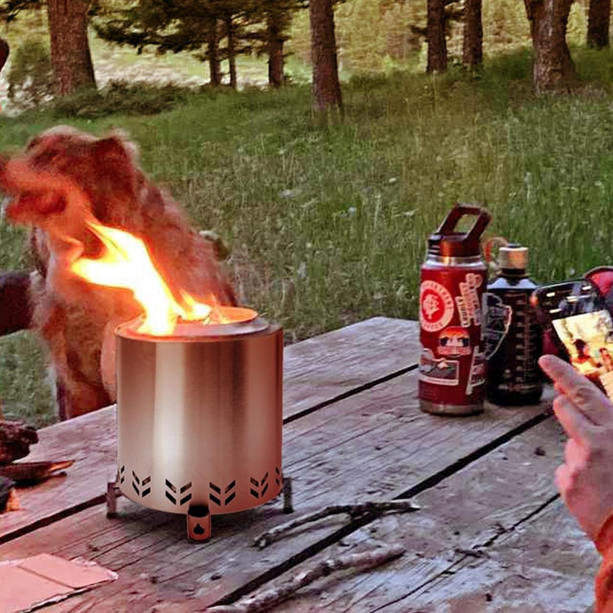 Tow Smokeless Fire Pit, 7Inch Wood Burning Fireplaces with Removable Ash Pan, Portable Outdoor Bonfire Firepit with Stand, Backyard, Patio & Camping, Stainless Steel, Easy to Setup (Stainless Steel) - Black image number 4