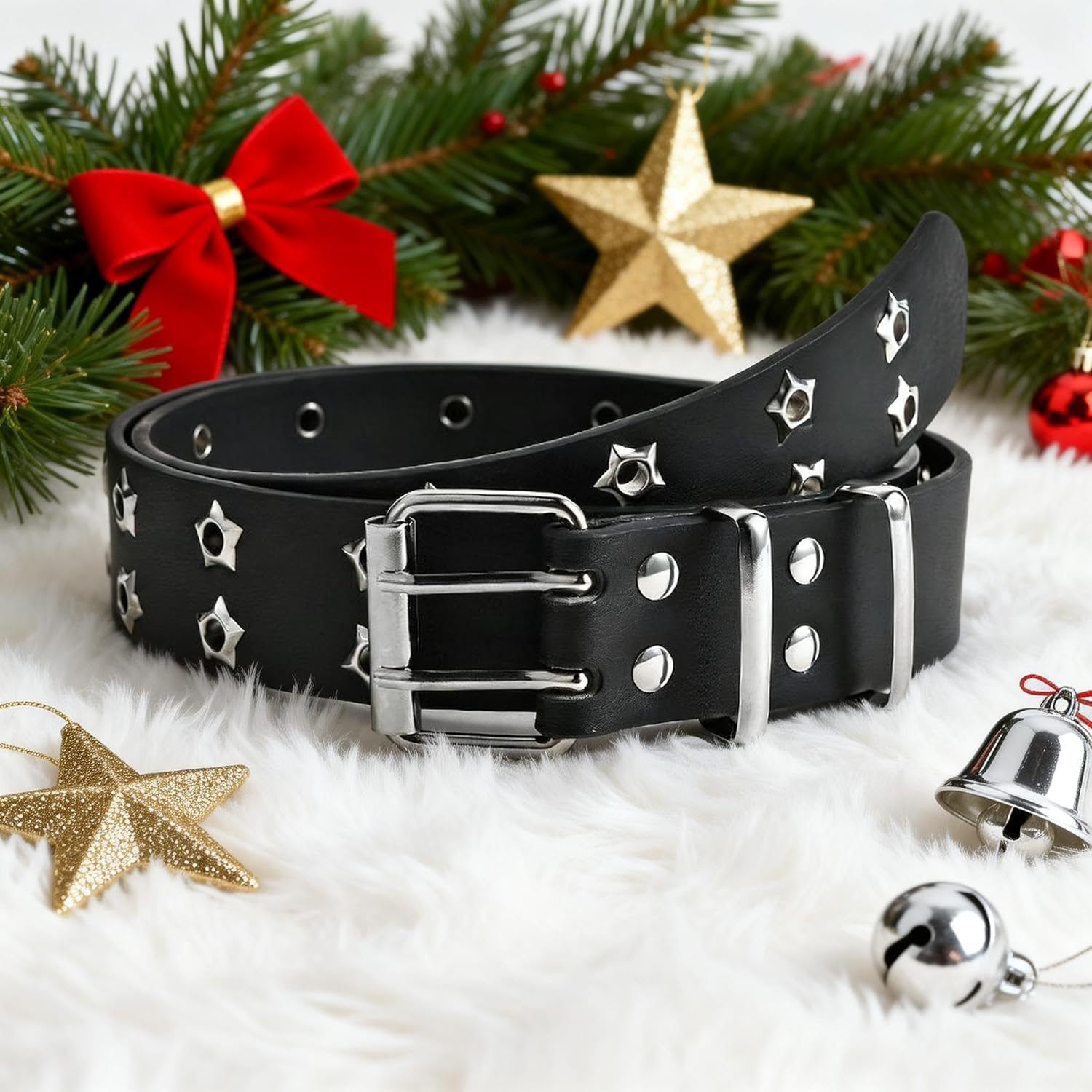 EMMIOL Studded Y2K Women Belts for Jeans, Ladies Leather Belt Trendy Goth Star with Silvery Buckle, Waist Belt Punk for Dress image number 3