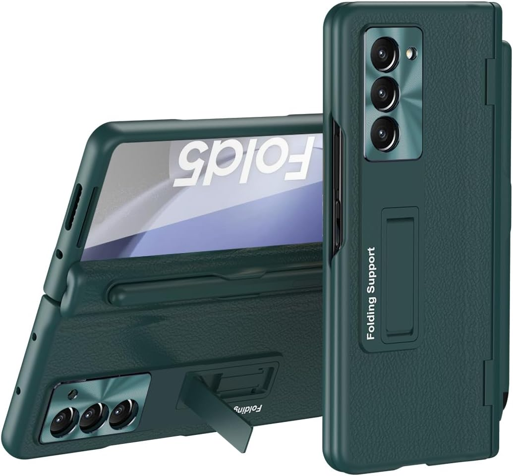 COQUE Samsung Galaxy Z Fold 6 Leather Case with Screen Protector, Stand Cover with Full Body Protection for Hinges - Stylus Slot - Blue