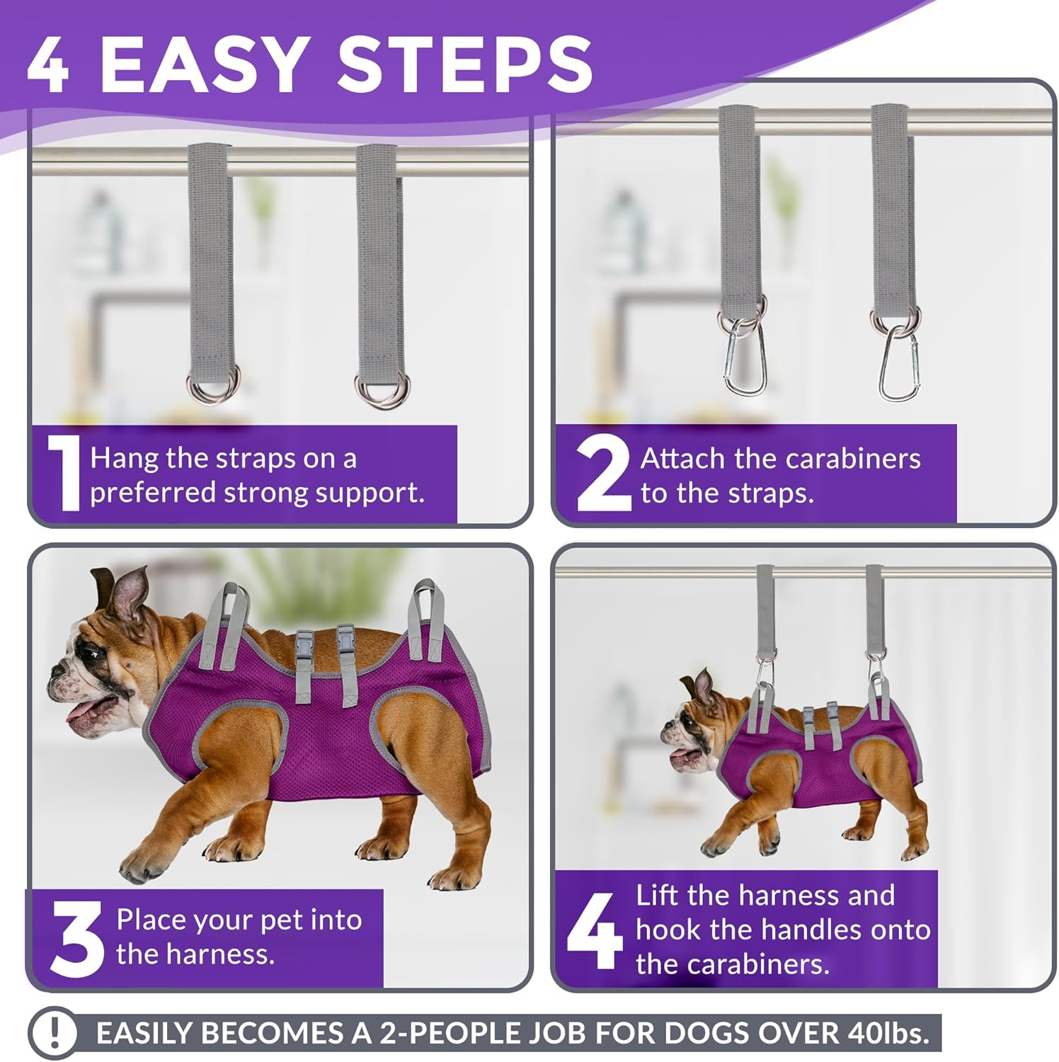 Dog Grooming Hammock - Pet Grooming Hammock with Nail Clippers for Dogs, Nail File, and Dog Bath Brush - Dog Hammock for Grooming with Strong Center Straps for Extra Security (XS, Purple) image number 2