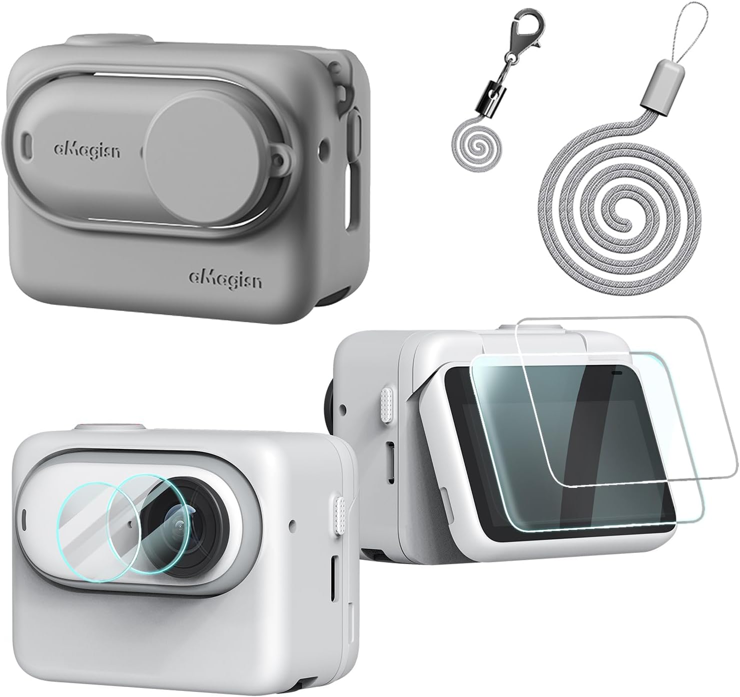 Debous Silicone Case Screen Protector for Insta360 GO 3 GO3, Soft Rubber Cover Protection LCD Lens Glass Screen Protective (Black)