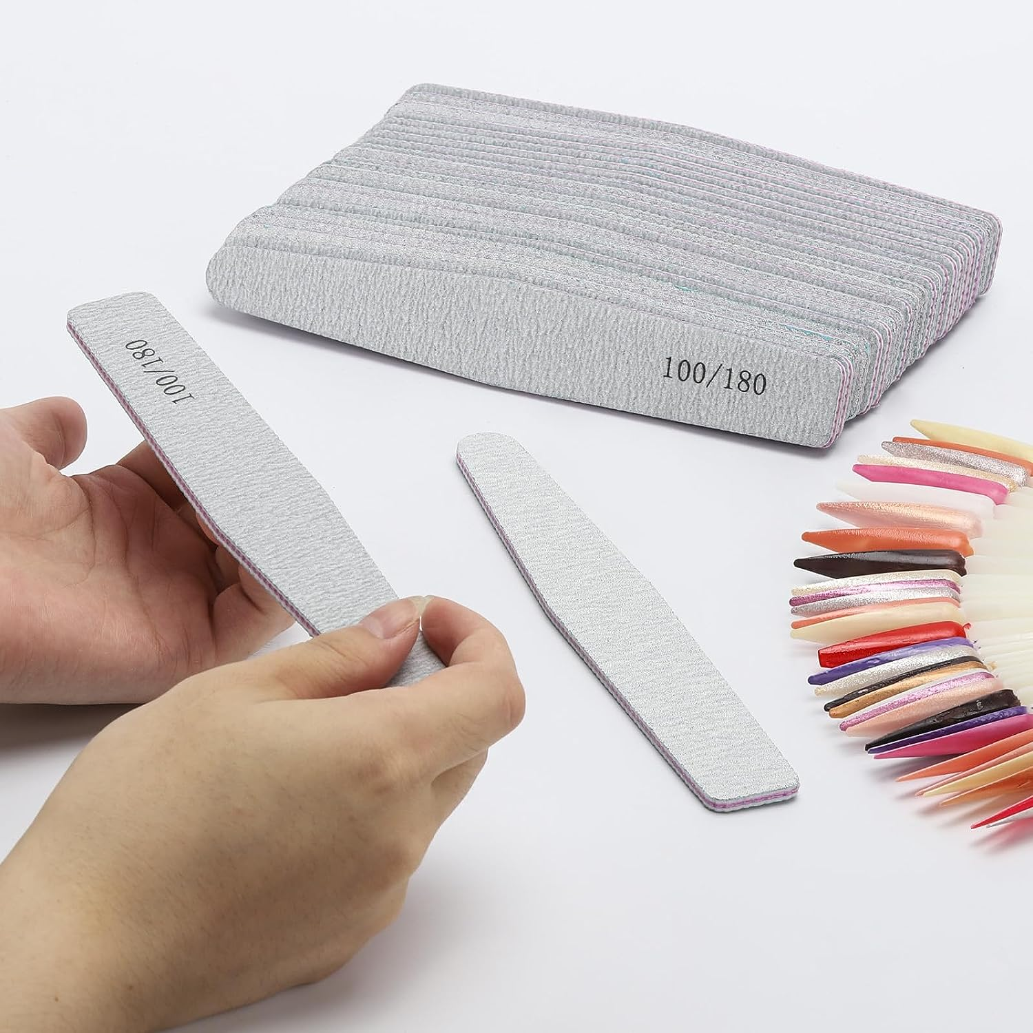 BTYMS 50 Count 100/180 Grit Nail Files for Acrylic Nails, Double Sided Emery Boards Reusable Nail Buffing Files image number 4