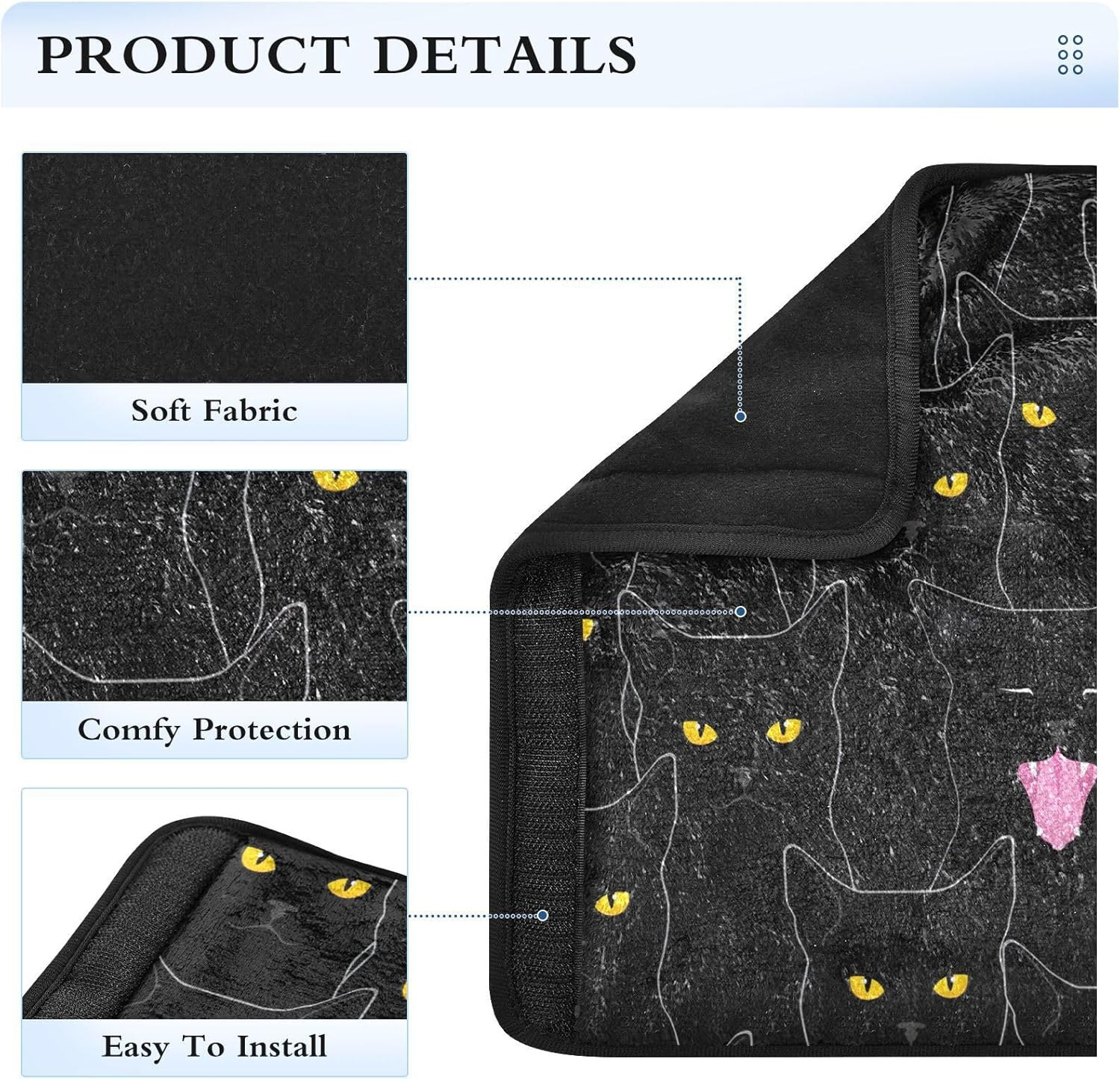 Black Cats at Night Soft Seatbelt Cover, Padded with Cotton, Shoulder Pads for Backpacks, Infant Car Seat Strap Covers