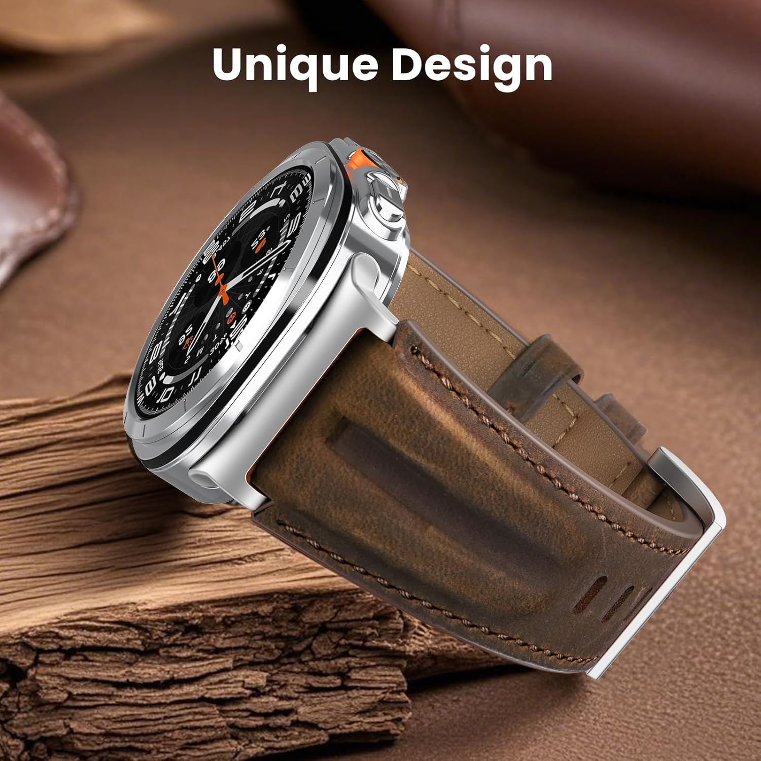 Bouixel Top Grain Genuine Leather Band Compatible with Samsung Galaxy Watch Ultra Bracelet 47Mm Men Women, Heavy Duty Wide Metal Connection Band for Galaxy Watch Ultra (2024) image number 6