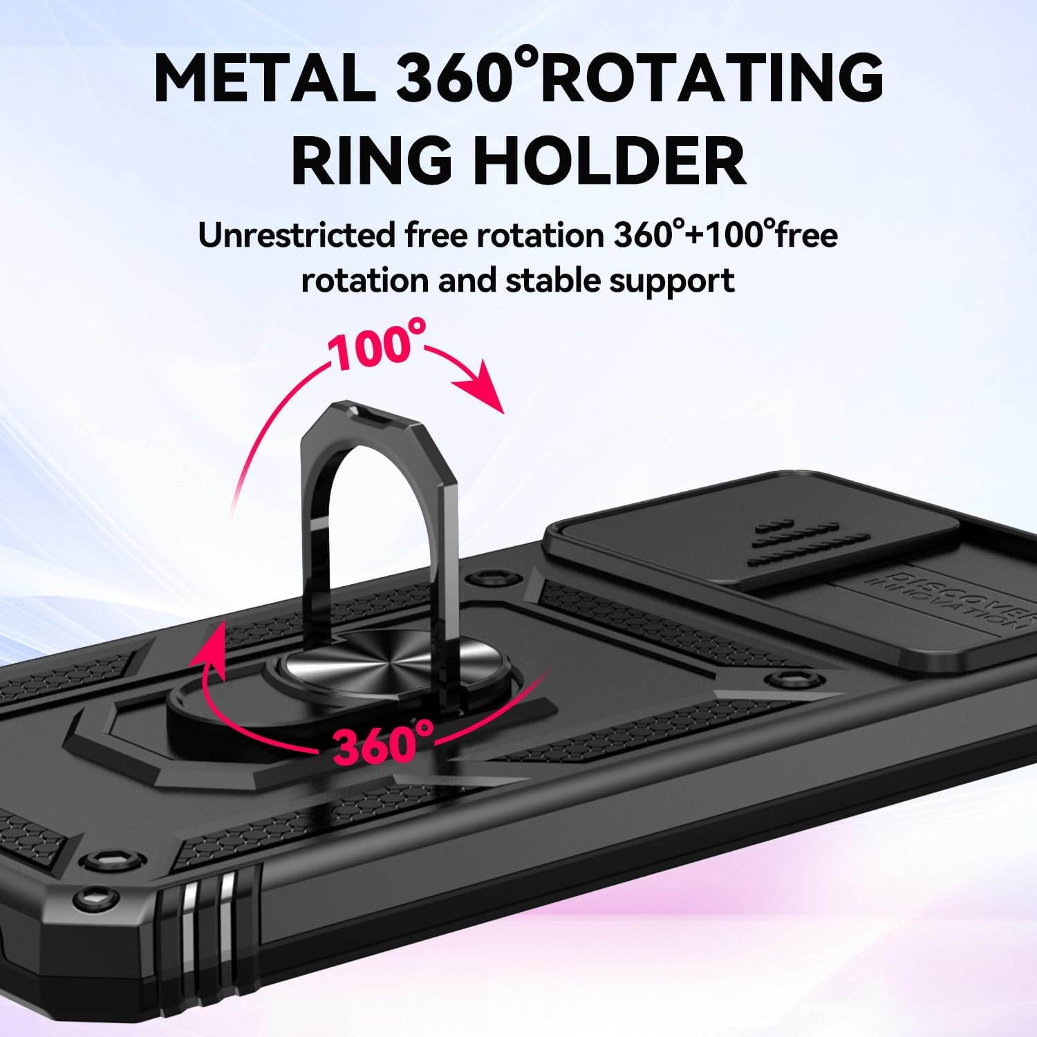 T Tersely Shockproof Case Cover for Samsung Galaxy A36/A56 5G (2025), Anti-Fall Drop Protection, Built-In Slide Anti-Scratch Camera Lens Cover, Integrated 360 Degree Rotating Ring Kickstand, Black image number 5