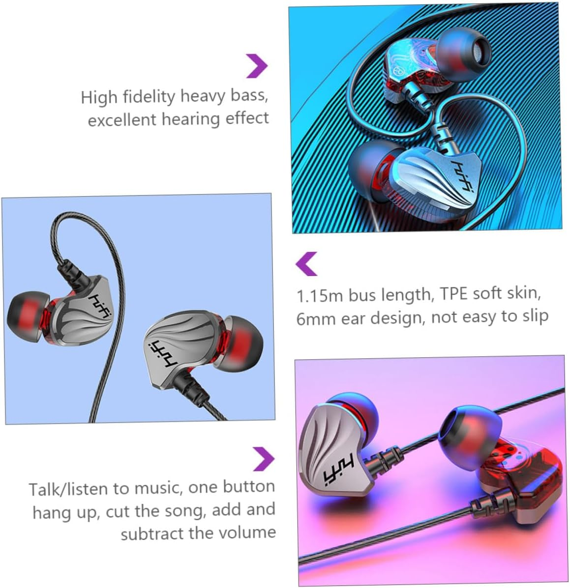 Tofficu 3.5Mm Wired In-Ear Earphones Bass, Universal Cord Headphones for Mobile Phones and Tablets, Gunmetal Color, Compatible Smartphone and Portable Devices image number 5