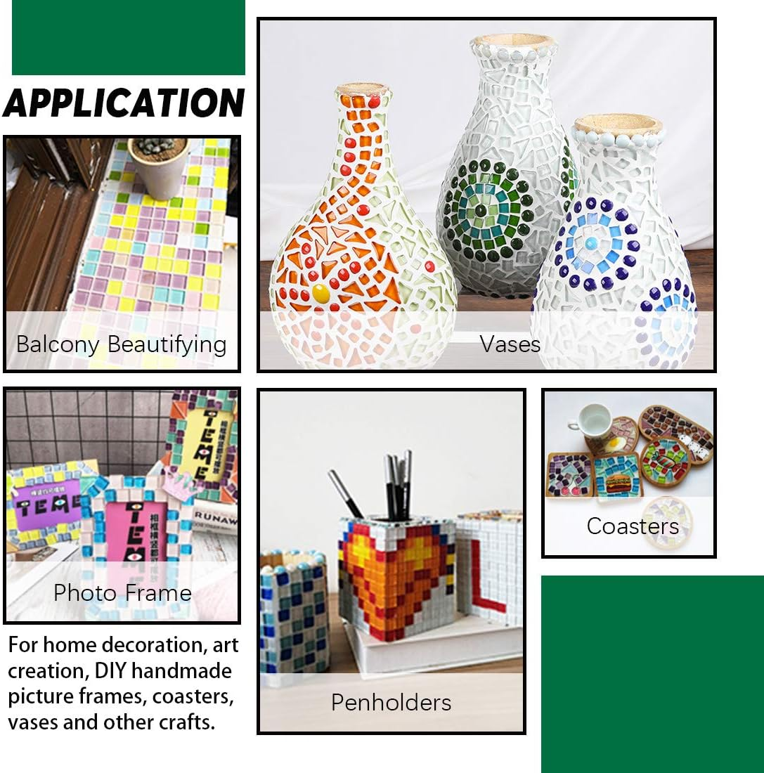 Hilitchi 1Lb 3 Colors Mosaic Tiles Assorted Stained Glass Mosaic Tile Glass Pieces Arts and Crafts Gifts, Ideal for Handmade Gift Mosaic Candle Holder- Red Green White Mosaic Tile - Glittery Mixed Color-E image number 6