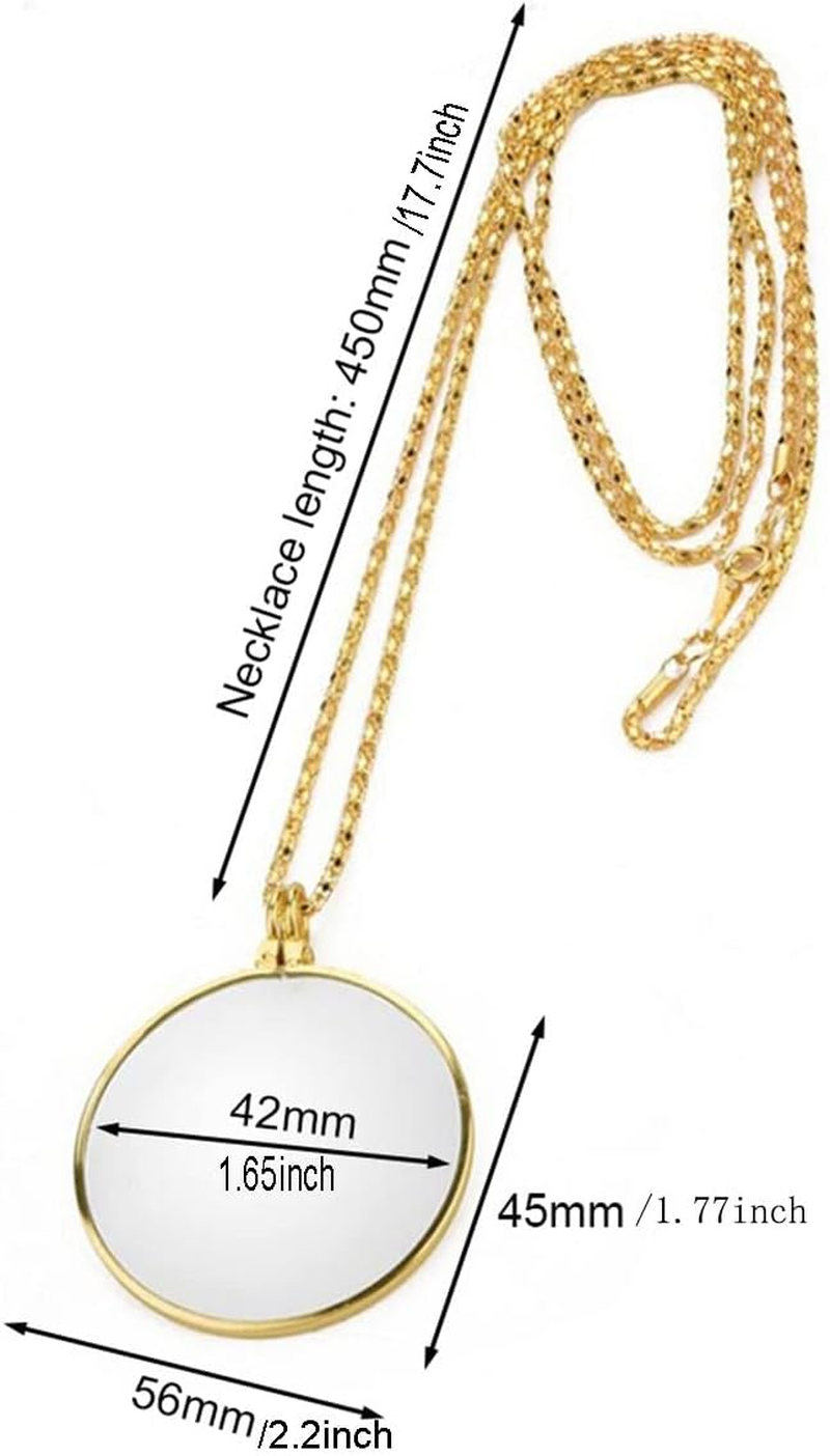 Meichoon Hanging Neck Reading Eye Glasses 5X Alloy Magnifier 2Pcs Set Women Reading Newspaper Gold and Silver UC30 image number 3