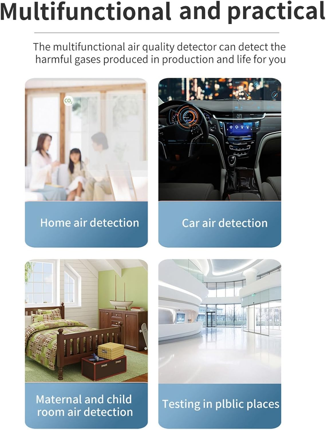 Air Quality Monitor, Portable LCD Backlight Screen CO2 TVOC HCHO PM2.5 PM10 Detector with Alarm, Portable Air Quality Tester Indoor CO2 Monitor, Indoor Air Monitor with LCD (White) image number 6