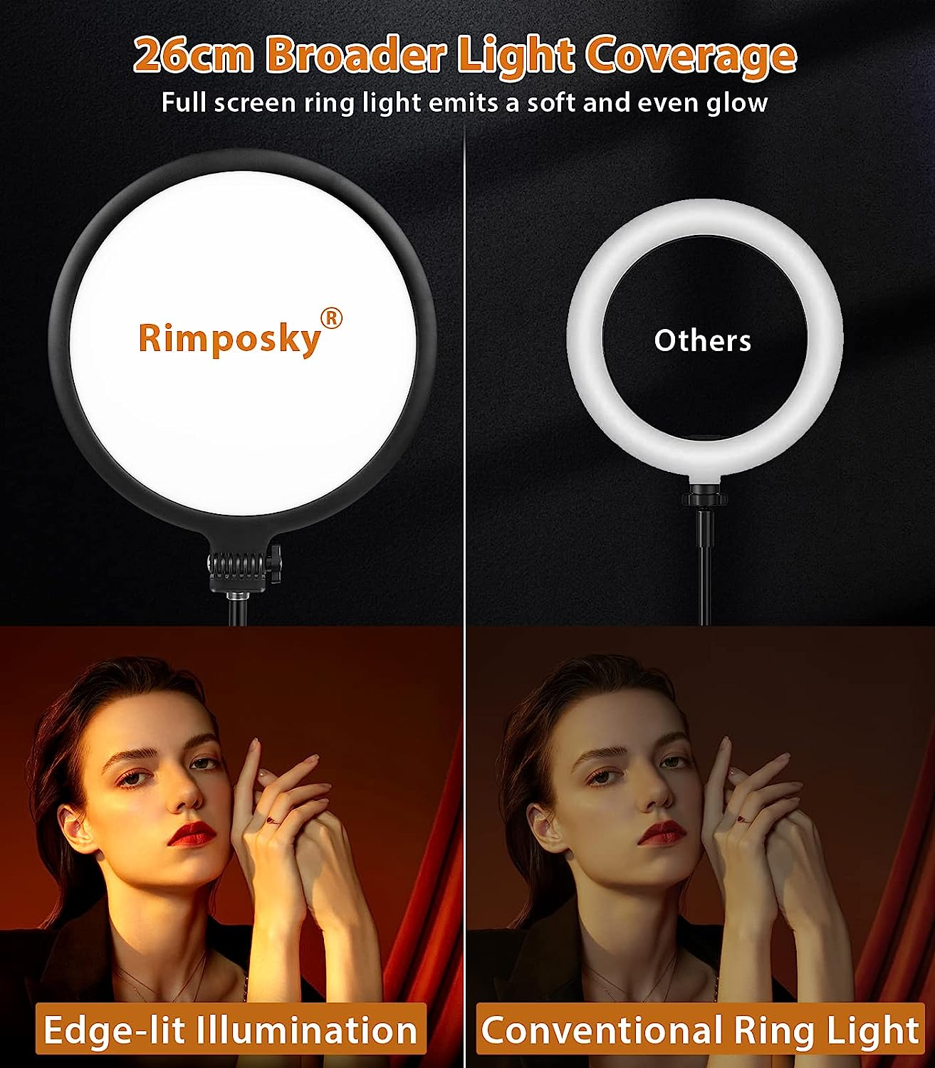 Ring Light 10.5 Inch, Full-Screen Desktop Selfie Light with Phone Holder for Phone Video Recording, Makeup Light with Extendable Stand, Dimmable LED Ringlight for Zoom,Live Streaming,Filming,Selfie