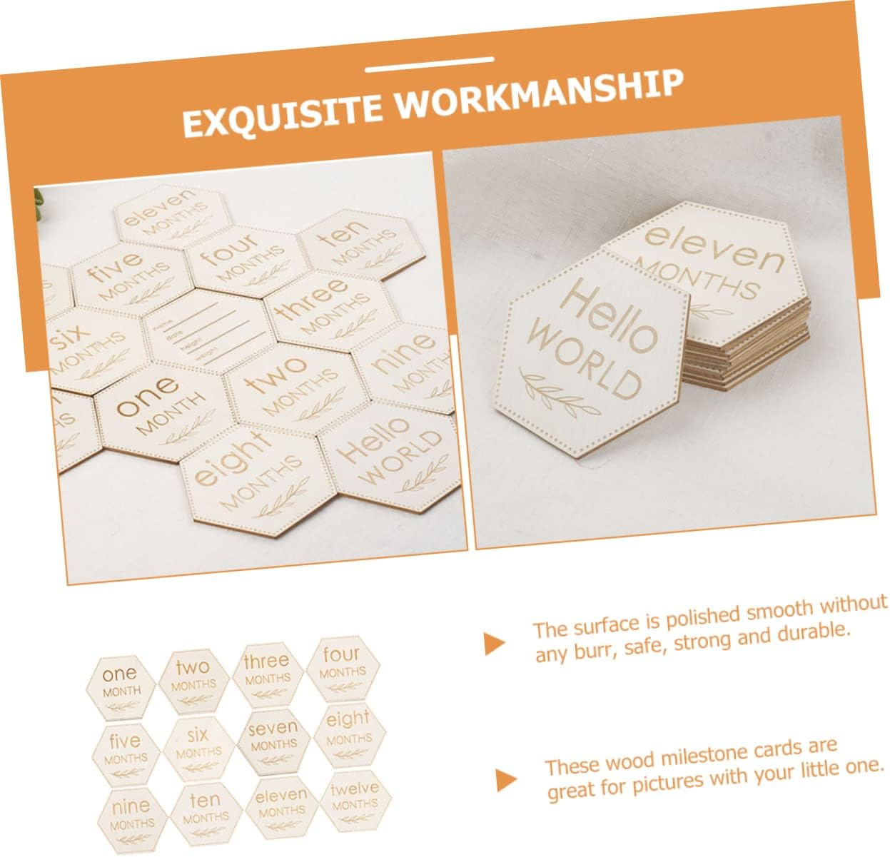 ERINGOGO 12Pcs Wooden Monthly Milestone Cards Newborn Milestone Blocks Discs Shower