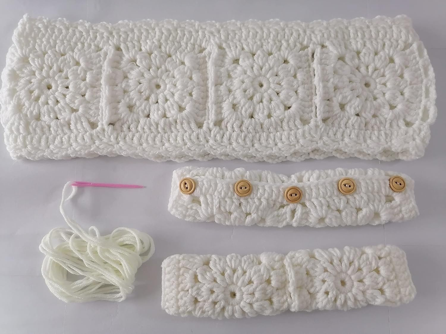 YDM Flower Steering Wheel Cover, Universal Fit, 15 Inch, Crochet, Sunflower Pattern, Customizable Color, Car Accessory