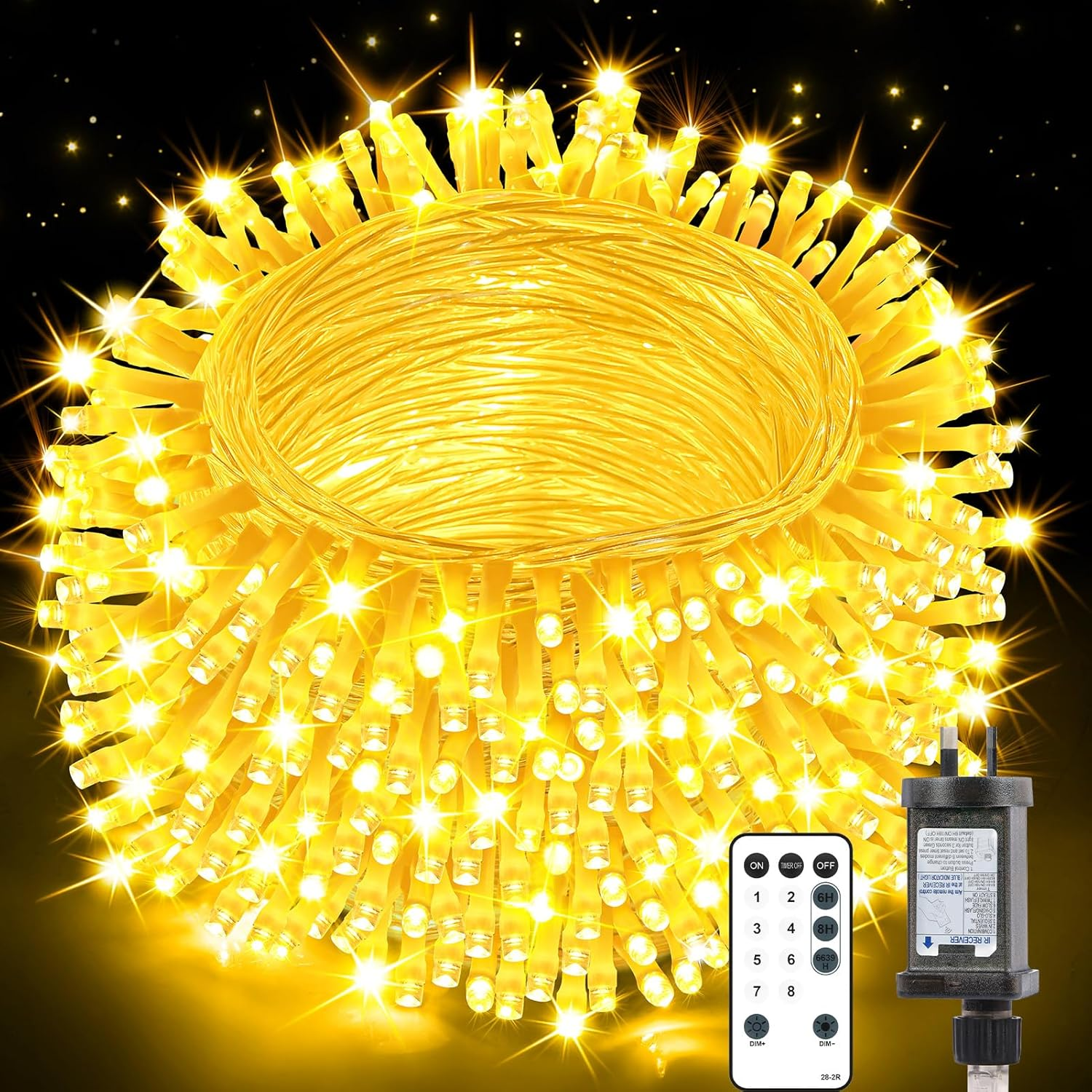 Christmas Lights String Outdoor Indoor, 200 LED 65.6FT Warm White Xmas Tree Decorations Lights, Plug in Twinkle Fairy Light with Remote Timer Dimmable for Room Yard Holiday Party Wedding Camping Decor