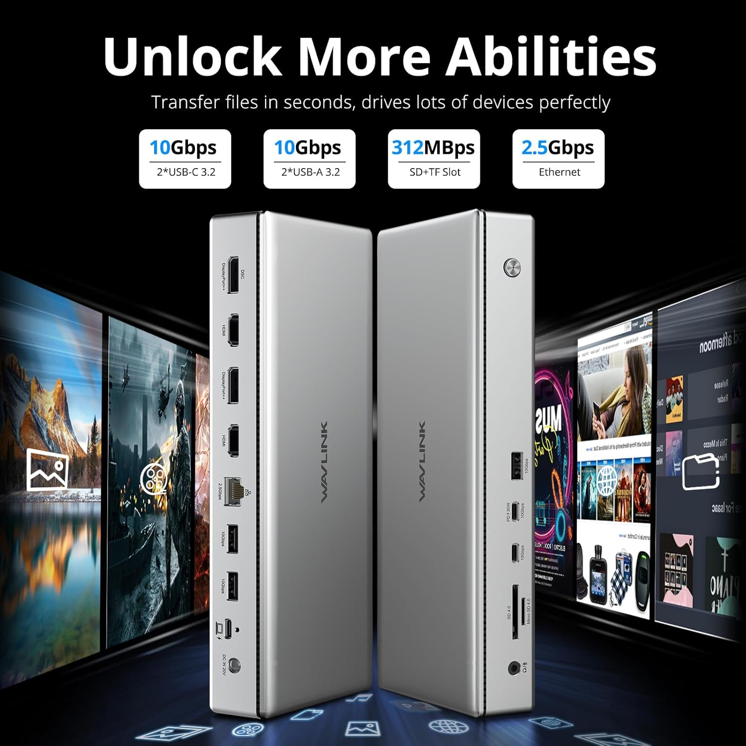 WAVLINK Global First DL7400 10K USB C Premium Docking Station, Dual 8K@60Hz,Quad 4K@60Hz for M1/M2/M3 Mac&Windows, 15 in 1 Laptop Dock with 100W Charging,2Xdp(1.4)&2Xhdmi2.0,Usb 3.2-A/C,USB-C(PD 30W) image number 6