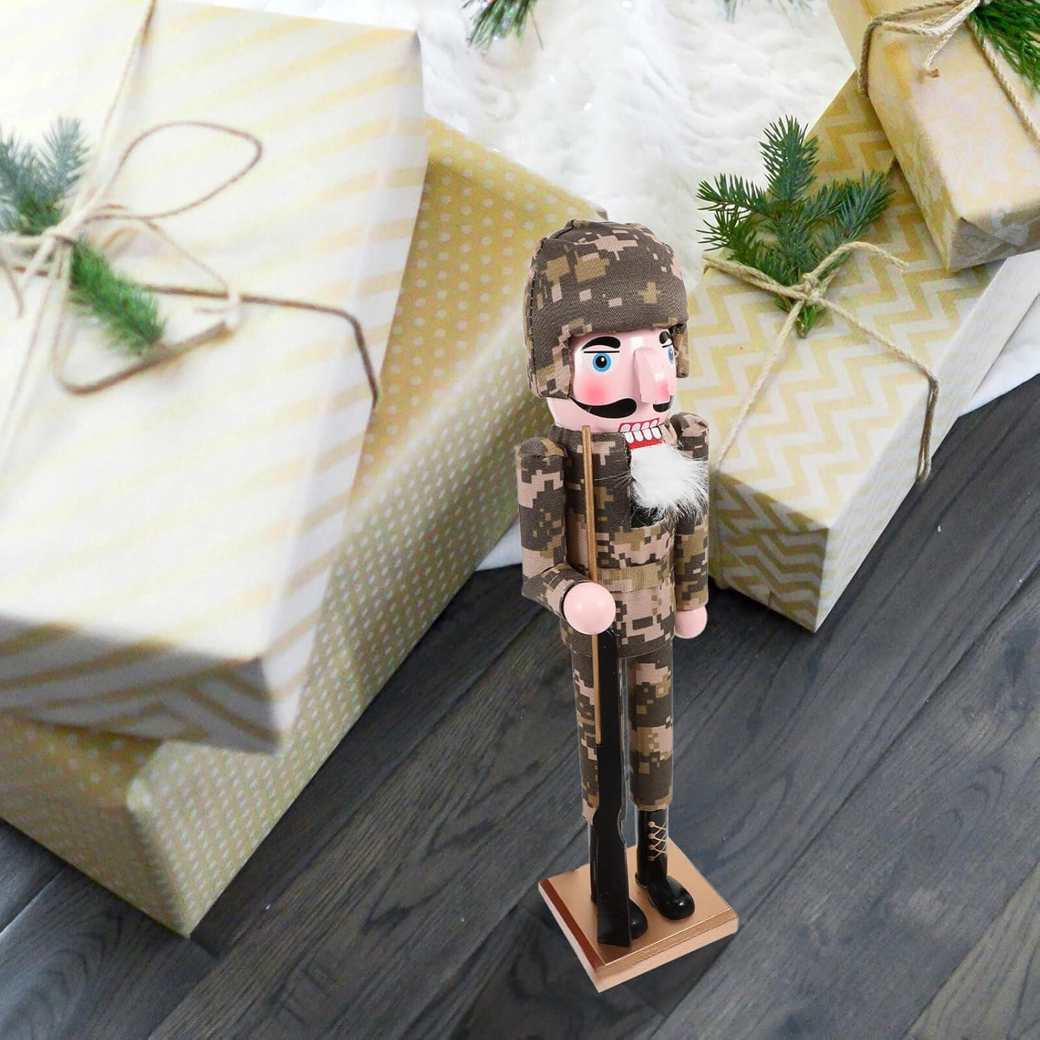 MAGICLULU Christmas Nutcracker Soldier Decor Traditional Wooden Nutcracker Figure Camouflage Soldier Design Unique Holiday Decoration for Home Weddings and Festive Celebrations image number 1