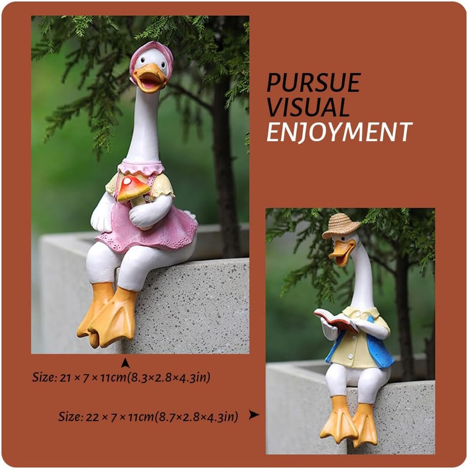 2 Pcs Sitting Couple Duck Garden Statues, Outdoor Statues Standing Duck Garden Animal Sculpture, for Home Office Patio Lawn Yard Ornaments (2PCS) image number 4