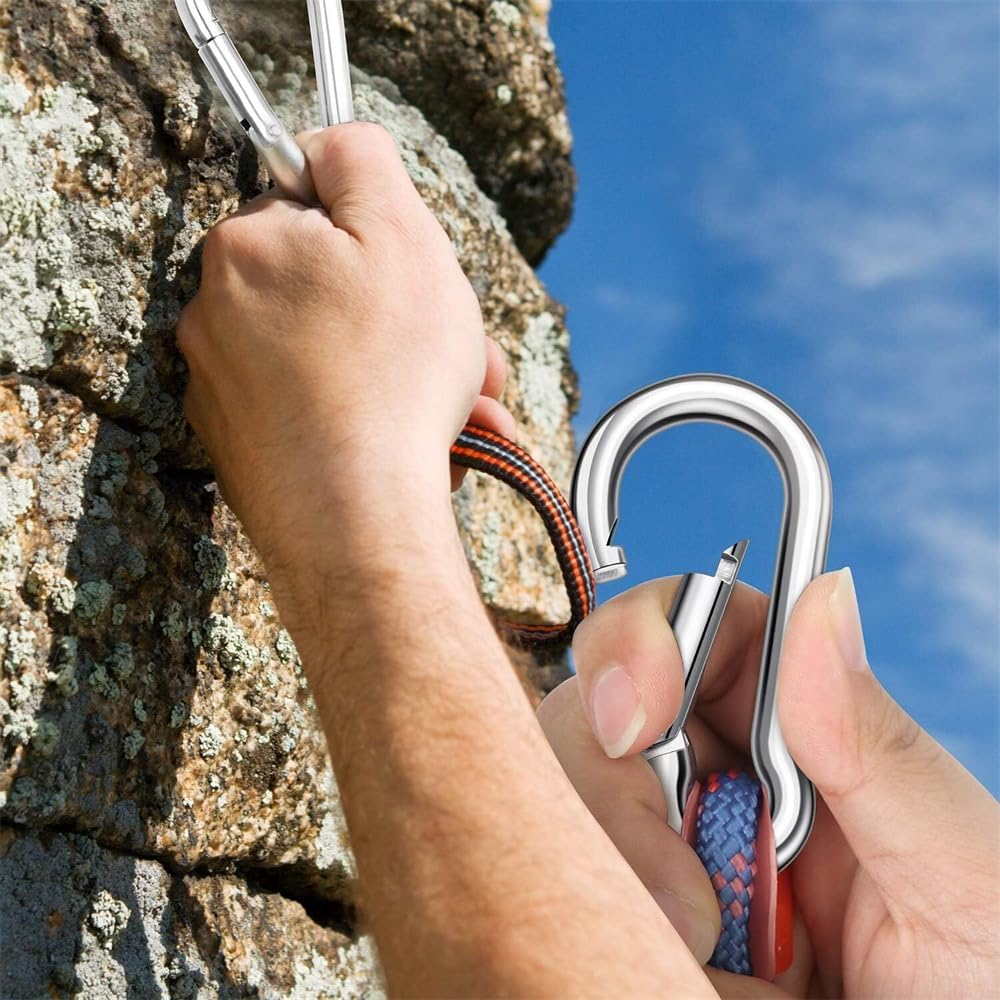 5Pcs Stainless Steel Spring Snap Hook Carabiner Clips for Heavy Hanging Climbing image number 2