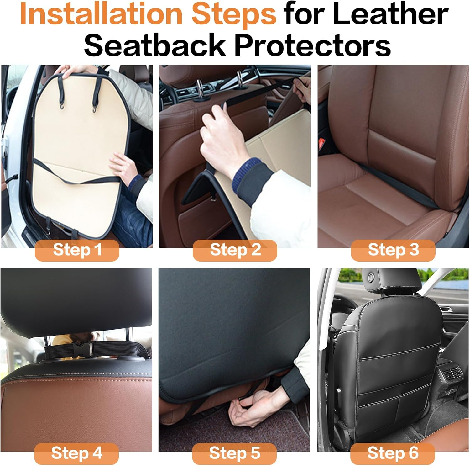 Car Seat Protector Kick Mat【1 Pack】Universal Leather Waterproof Auto Seat Back Covers with 3 Storage Pocket, Backseat Car Organizer Travel Accessories, against Dust Mud Scratches (Black) image number 2