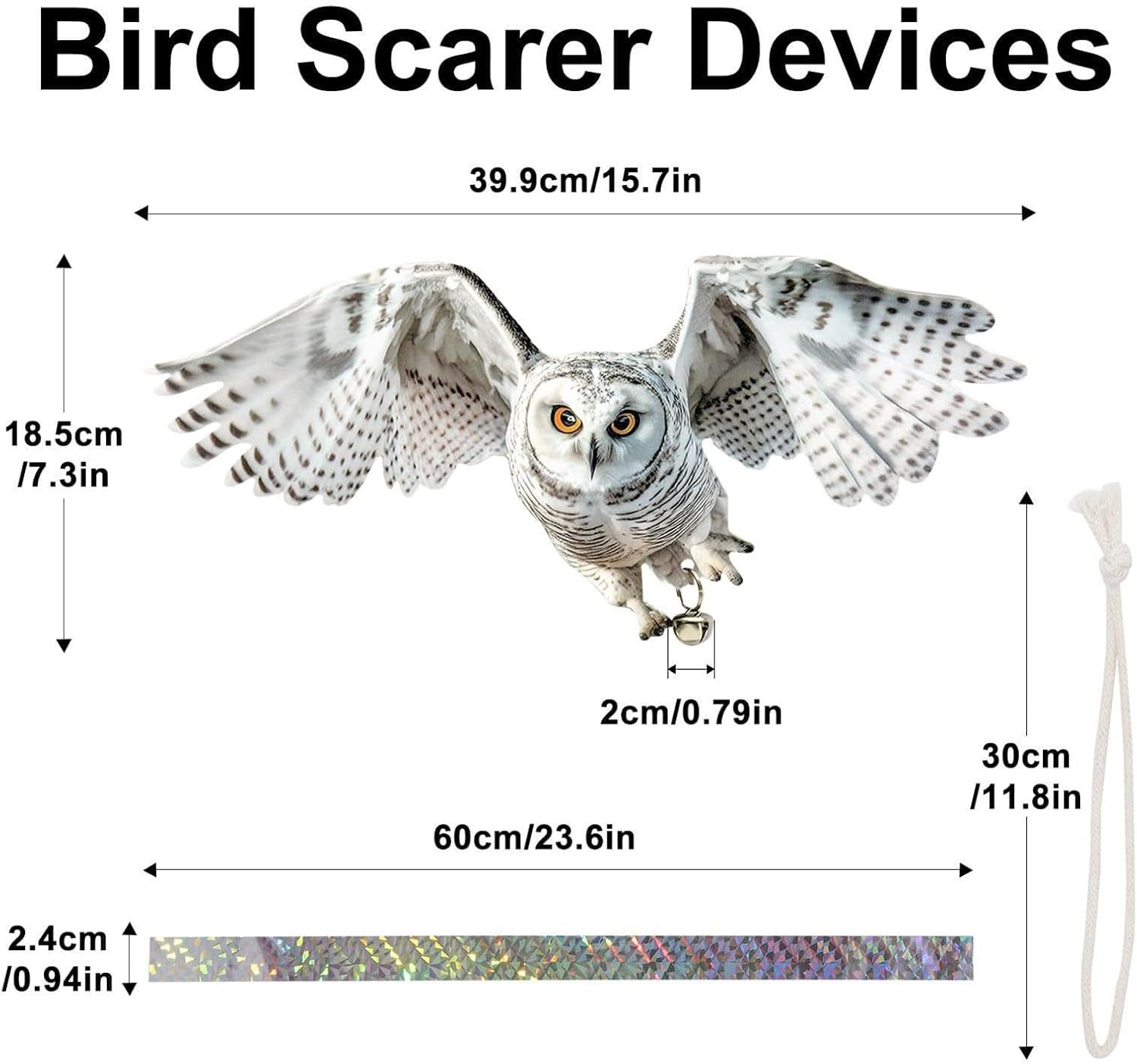 Bird Scarer Flying Kite, Wind-Action Owl Realistic, Crops Farm Protector, Bird Hawk Flying Kite, Double-Sided Animal Owl Eagle Reflective Bell, Scares Birds from Garden, Boat, Farm, Home image number 6