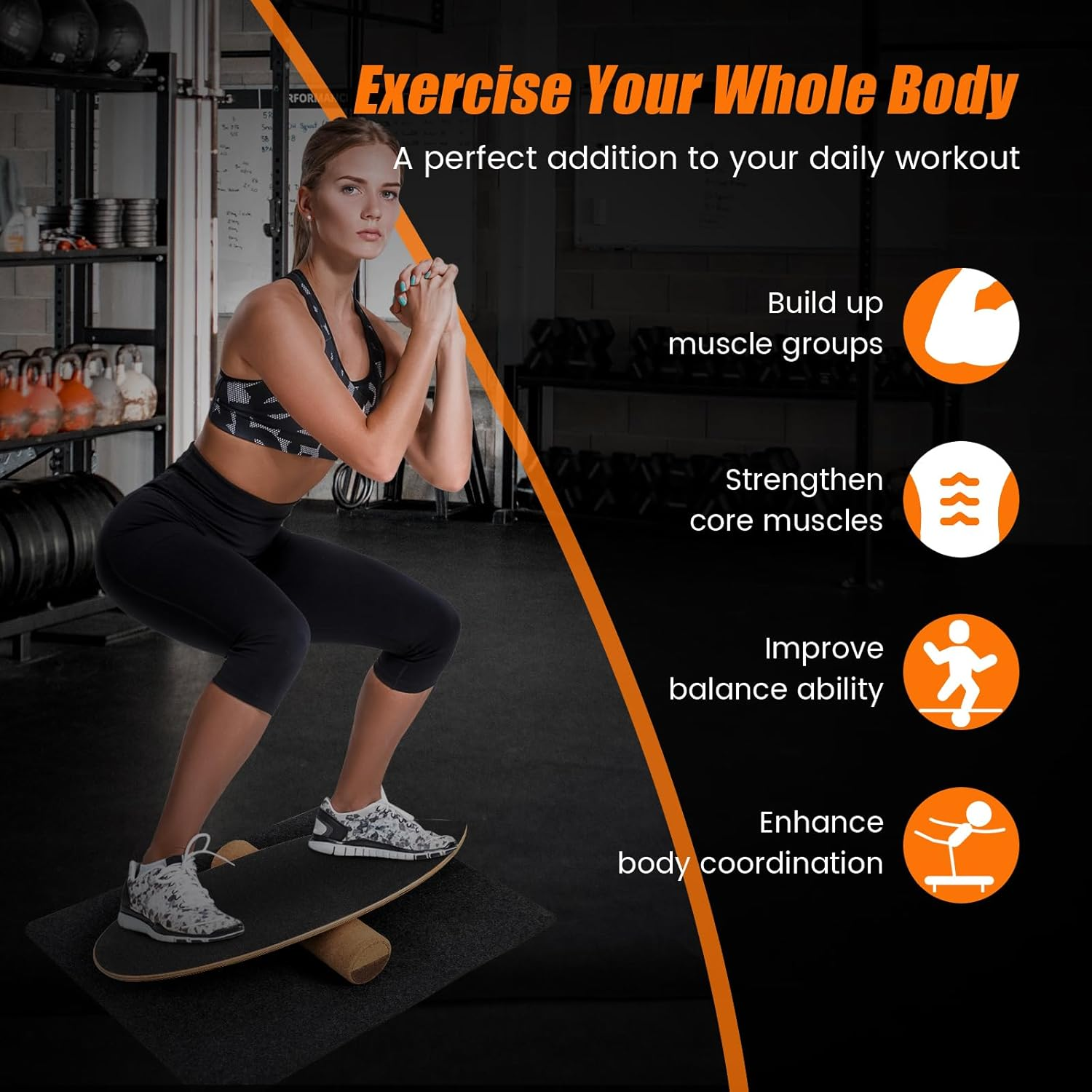 Costway Wooden Balance Board Trainer, Wobble Board W/Roller & Blanket for Skateboard, Hockey, Snowboard & Surf Training to Build Core & Exercise Stability, 3-In-1 Balance Board Kit image number 2