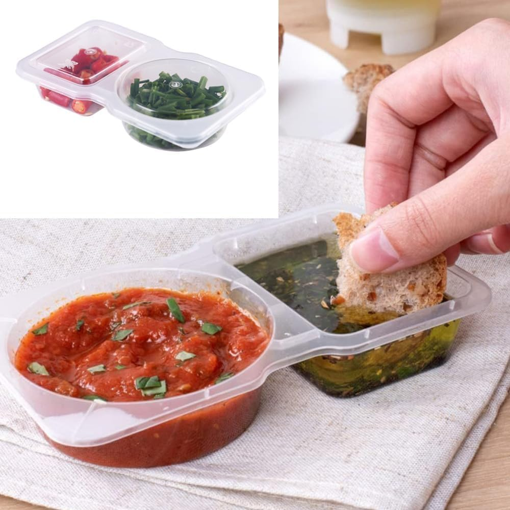Naisfei 40 Pcs Double Compartment Condiment Containers with Lids, 2 Compartment Snack Containers, Portion Cups Reusable Plastic Snack Container for Storing Sauces and Taking Samples