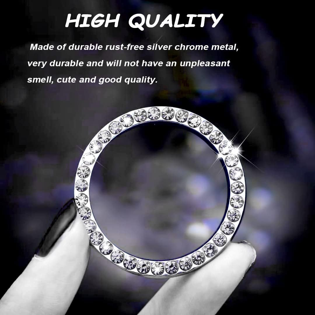 6 Pcs Bling Car Decor Crystal Rhinestone Ring Emblem Sticker, Engine Start Stop Decoration Ring Car Interior Accessories for Women, Push to Start Button Cover, Key Ignition & Knob Bling Ring, Silver image number 1