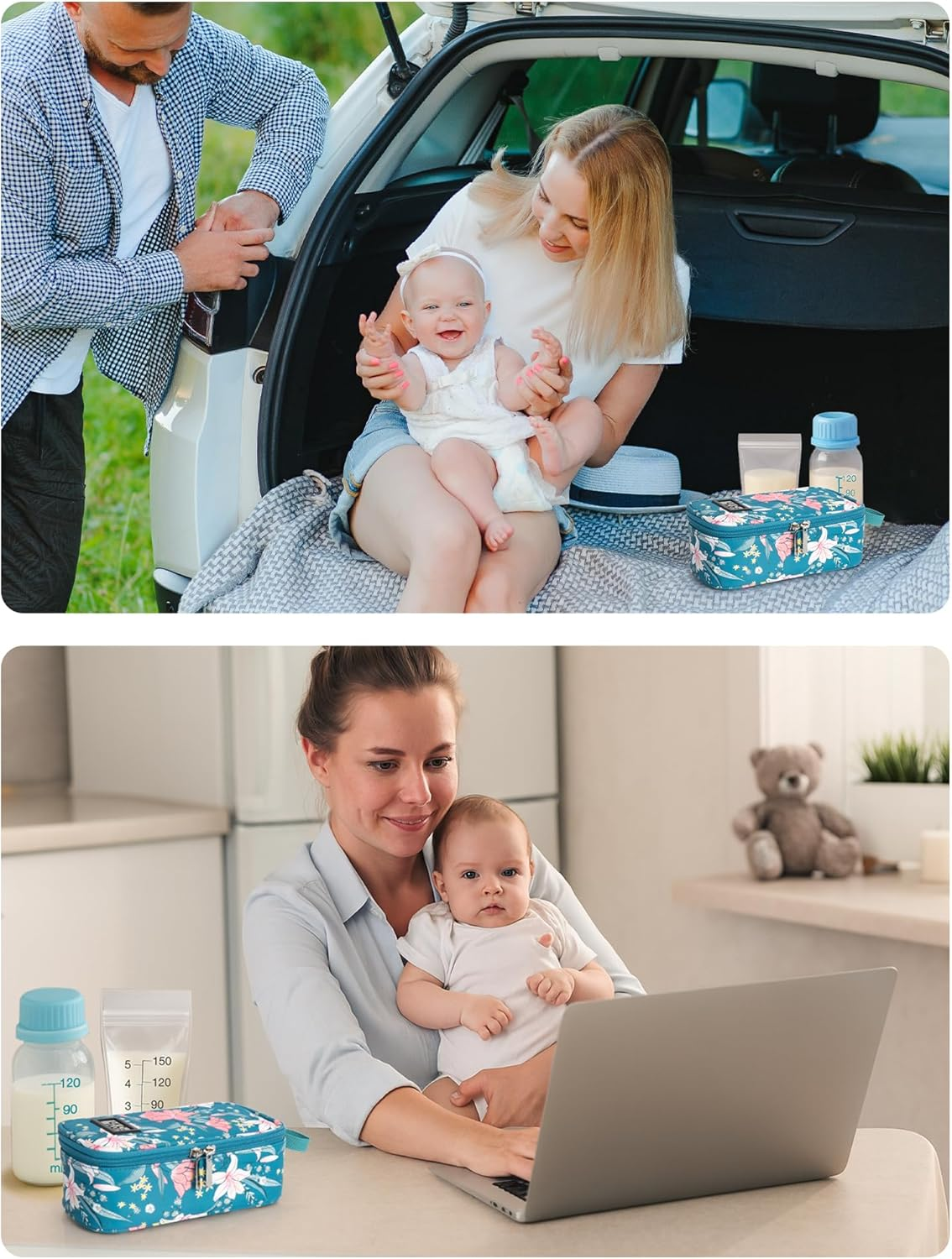 SUNMON Milk Storage Bag, Portable Travel Milk Storage Case, Includes 2 Reusable Ice Packs (Lily) image number 5