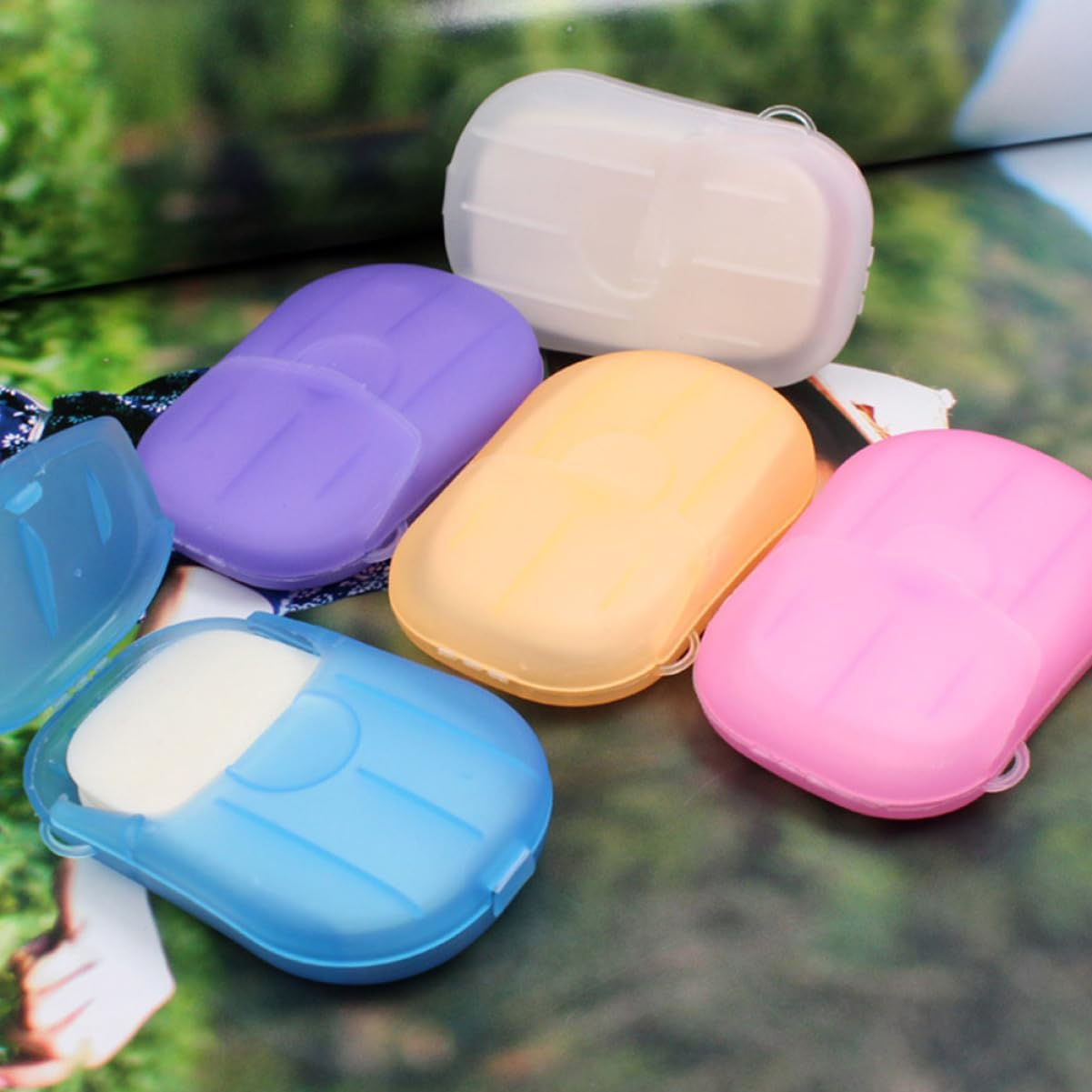 SUPVOX 20Sheets Travel Hand Soap Sheets Confetti Soap Paper Portable Bath Face Wash Safe for Camping Hiking Office Home Use image number 6