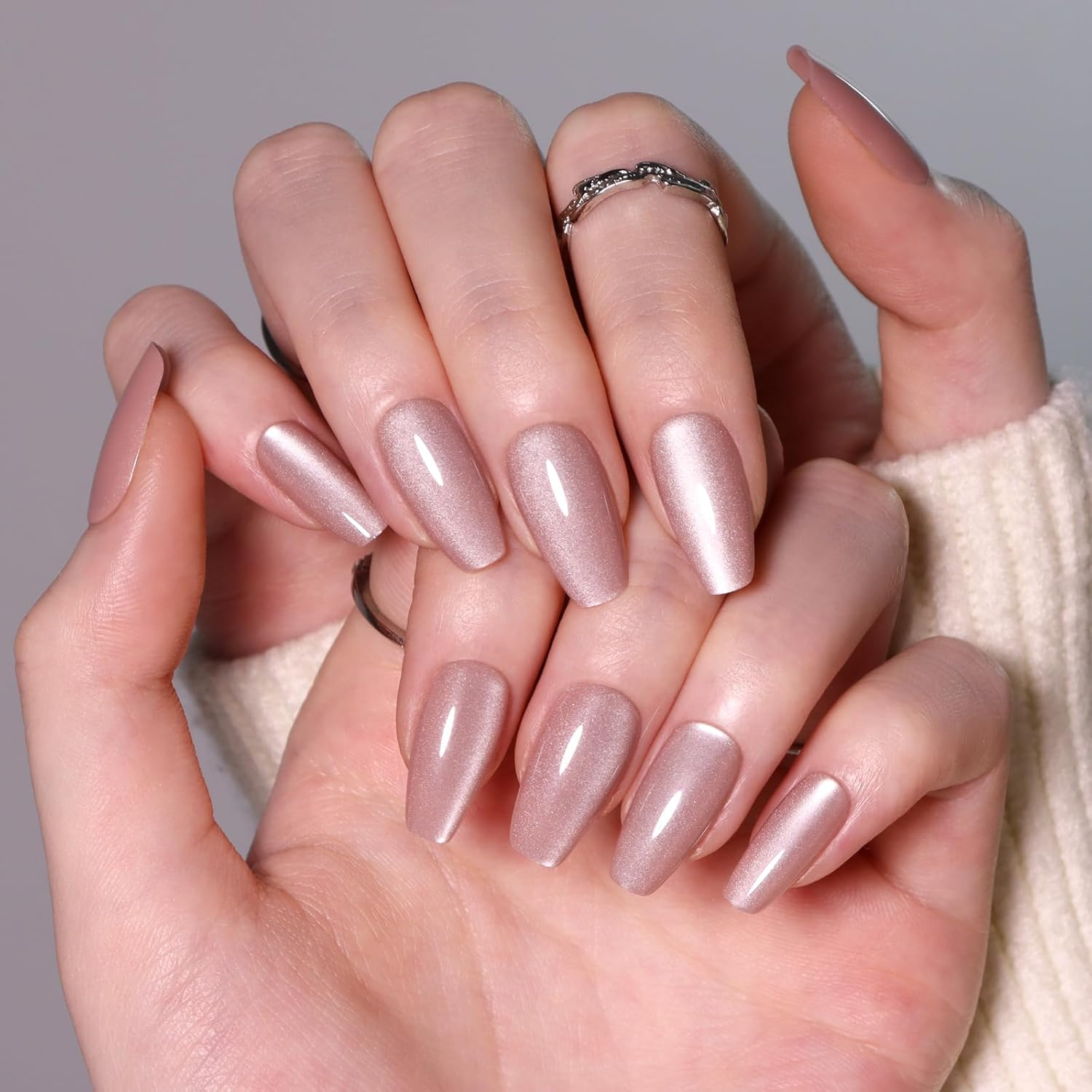 Noerrors Jelly Cat Eye False Nails Pack of 30 Short Square Naked Pink Glass Pressure Nails with Glitter, Shimmer, Acrylic and Gel Glue for Sticking False Nails image number 5