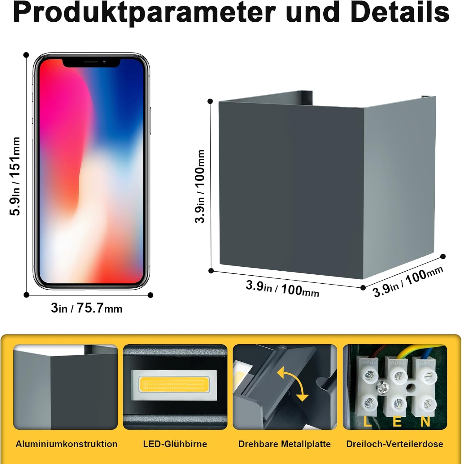 Kerry LED Wall Light for Outdoor and Indoor, 6 W, 3000 K, Warm White, Outdoor Lamp with Adjustable Light Angle, IP54, Waterproof, Modern Wall Light, Anthracite Aluminium,