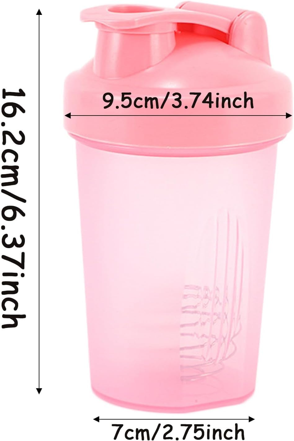 Shaker Bottle for Protein Powder Mixed Plastic Workout Water Bottle 400 Ml with Mixball Non-Leak Cap Shaker Cups for Fitness Sports Gym Supplement Drinks Bottles (Pink) image number 2
