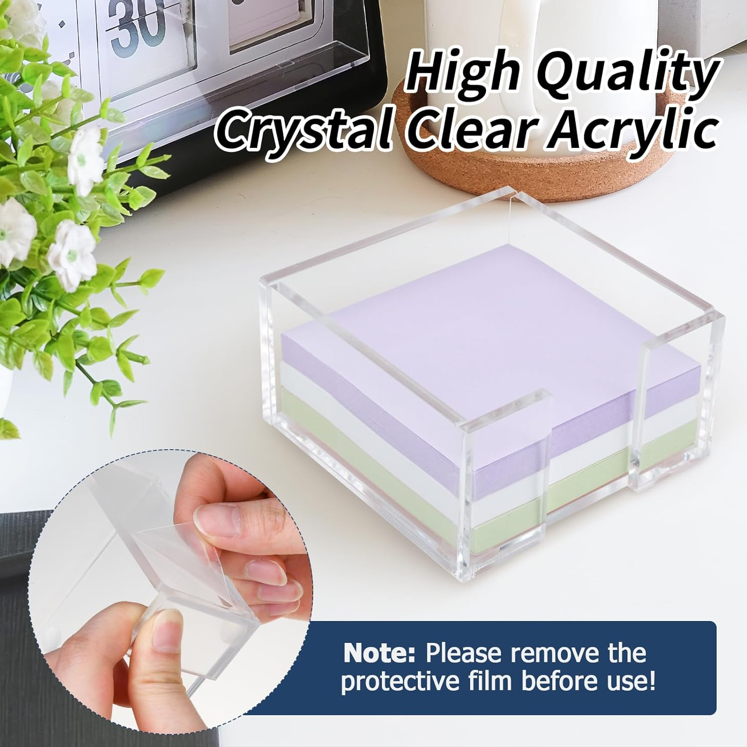Acrylic Sticky Note Holder, 3 X 3 Crystal Clear Acrylic Notepad Holder Acrylic Sticky Note Dispenser for Dorm Room and Office Desk Organizer image number 5