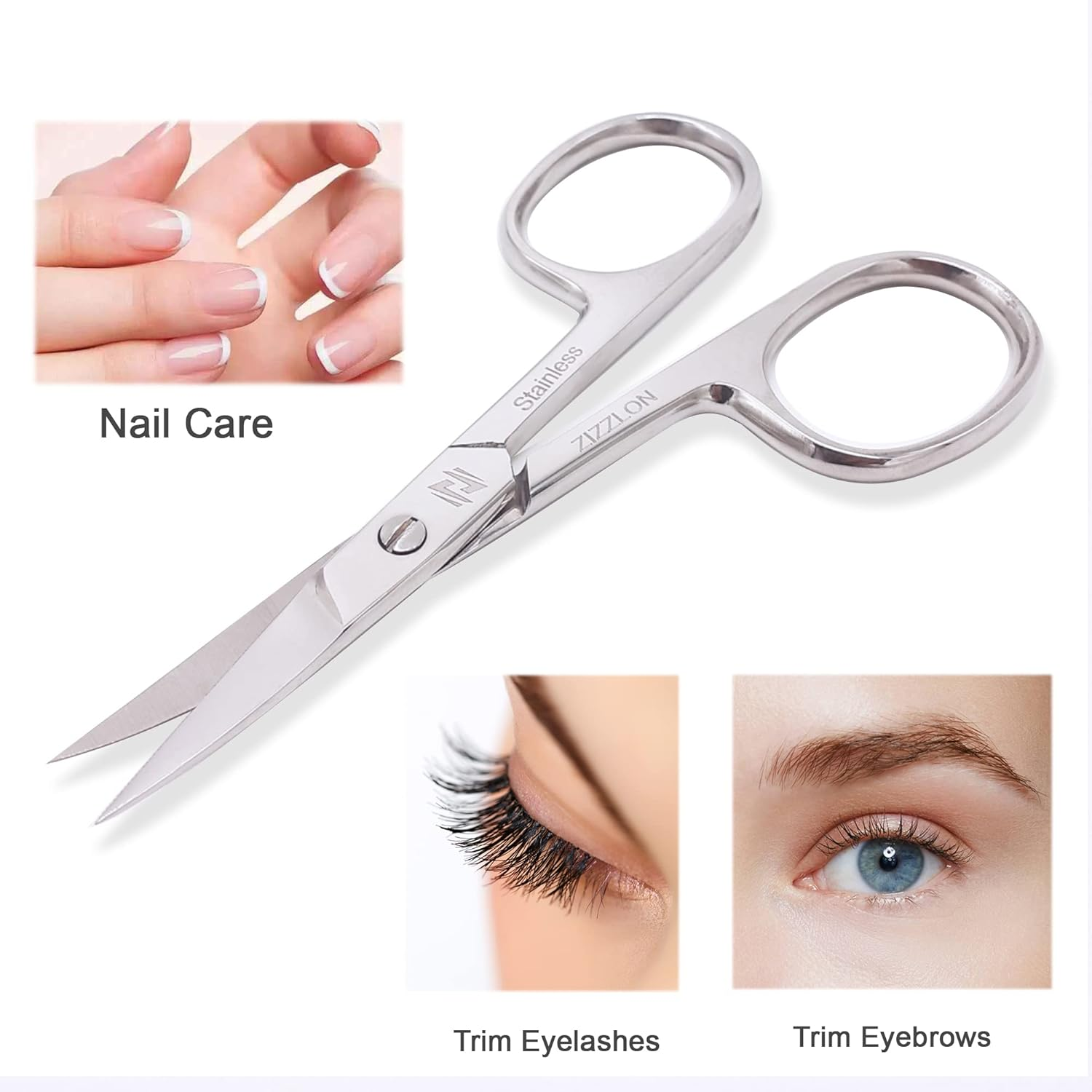 ZIZZLON Nail Scissors Curved Micro Serrated Stainless Steel Eyebrow Scissors for Eyelash, Mustache, Beard, Nose Hair, Toenail &ndash; Pedicure, Manicure Scissors for Men and Women image number 3