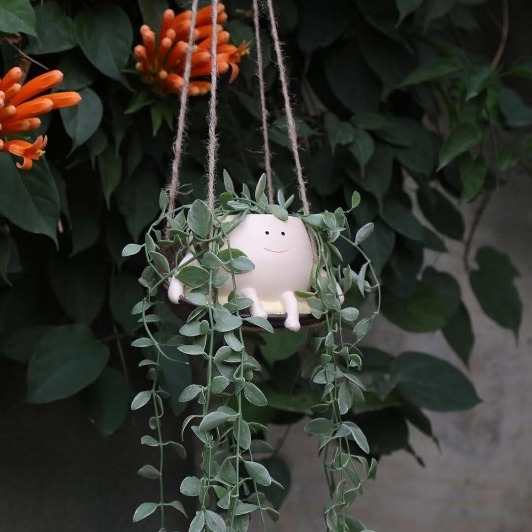 Rocking & Hanging Chair Plant Pot, Indoor and Outdoor Innovative Decorative Pots, Swinging Happy Face Flowers Planters Pots Head.(Hanging Baske) image number 1