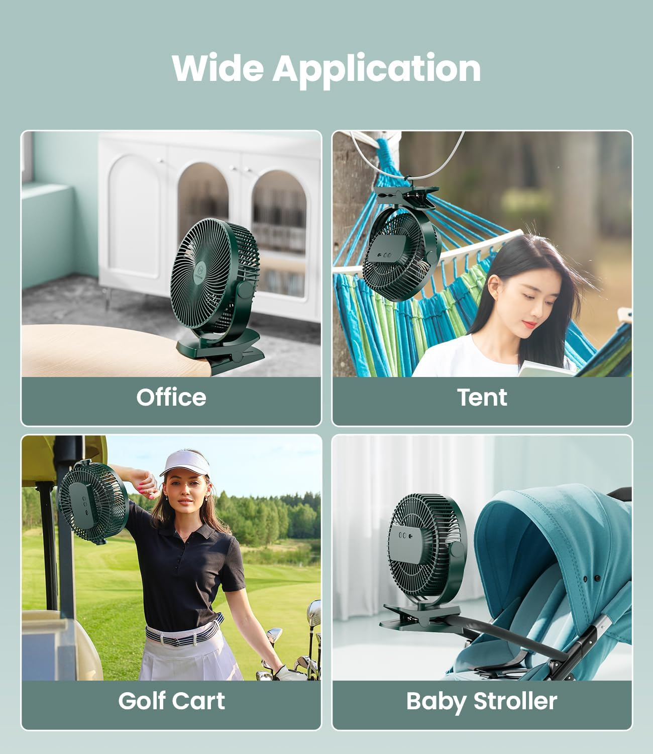 10000Mah Battery Operated Clip on Fan, 4 Powerful Speeds, Quiet, 8 Inch, Max 38 Hrs, Rechargeable USB Personal Fan for Stroller Golf Cart Camping Desk Office Bedroom-Dark Green image number 5