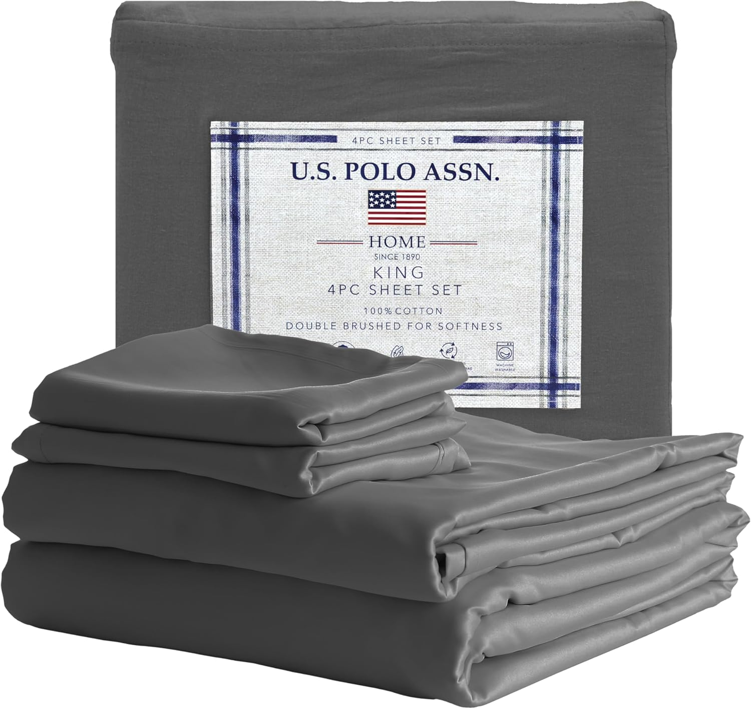 U.S. Polo Assn. 144TC 4PC COTTON SHEET SET