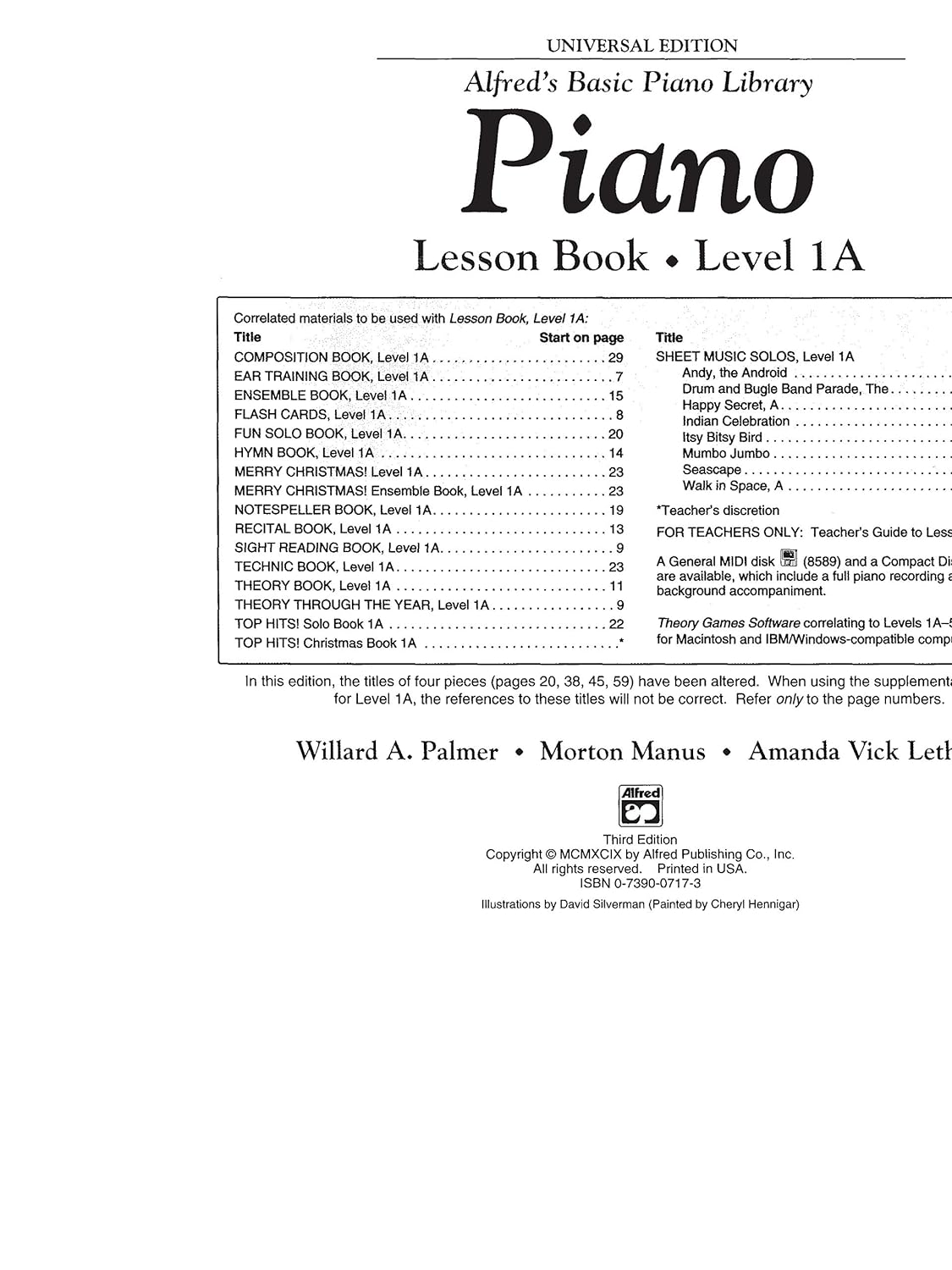 Alfred'S Basic Piano Library Lesson 1A: Book & CD: Universal Edition: 0 image number 1
