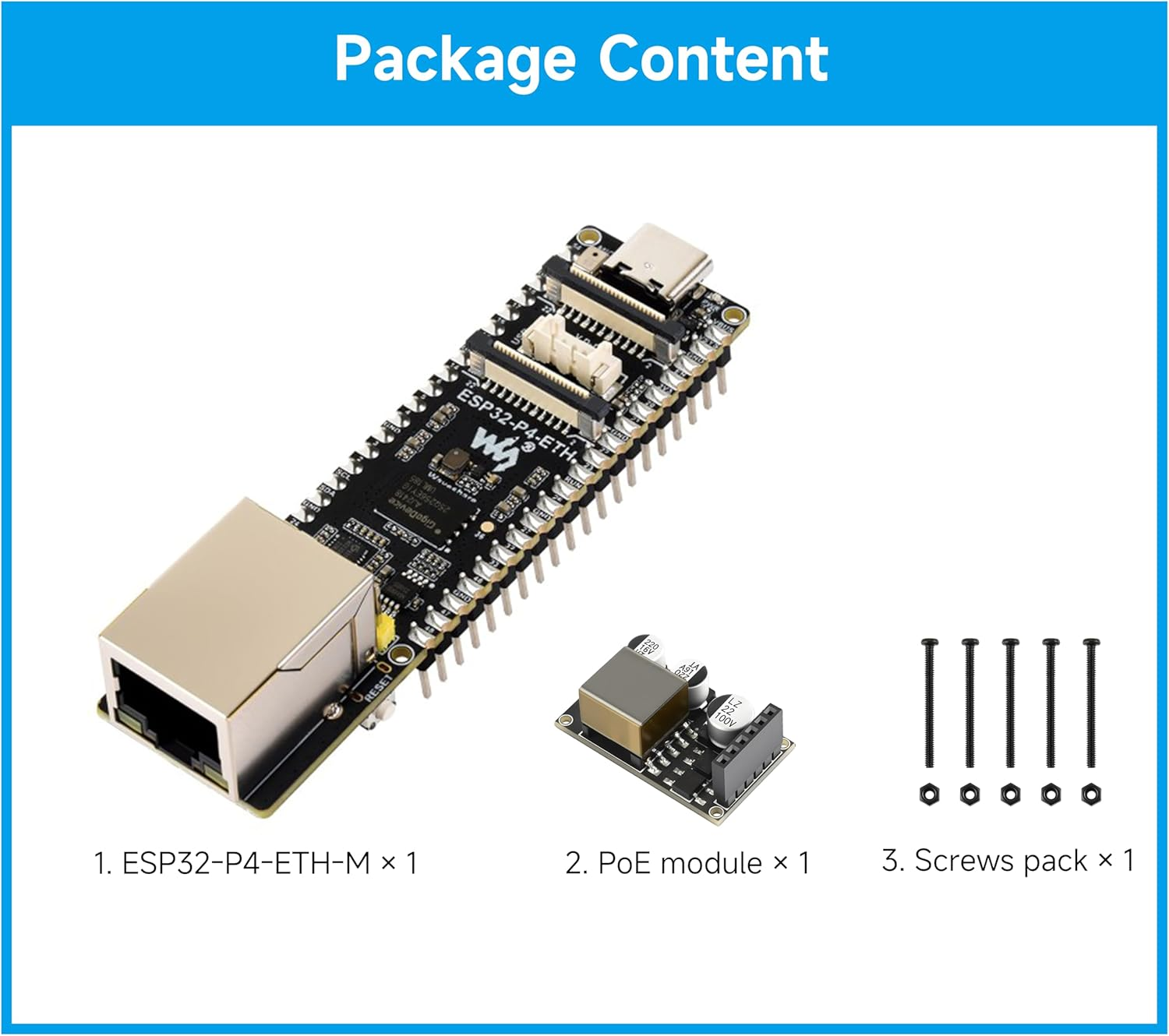 ESP32-P4-ETH Development Board with Pre-Soldered Header, Based on ESP32-P4 +100 Mbps RJ45 Ethernet Port, Rich Human-Machine Interfaces, Supports AI Speech Interaction, with Poe Module (3 Items) image number 6