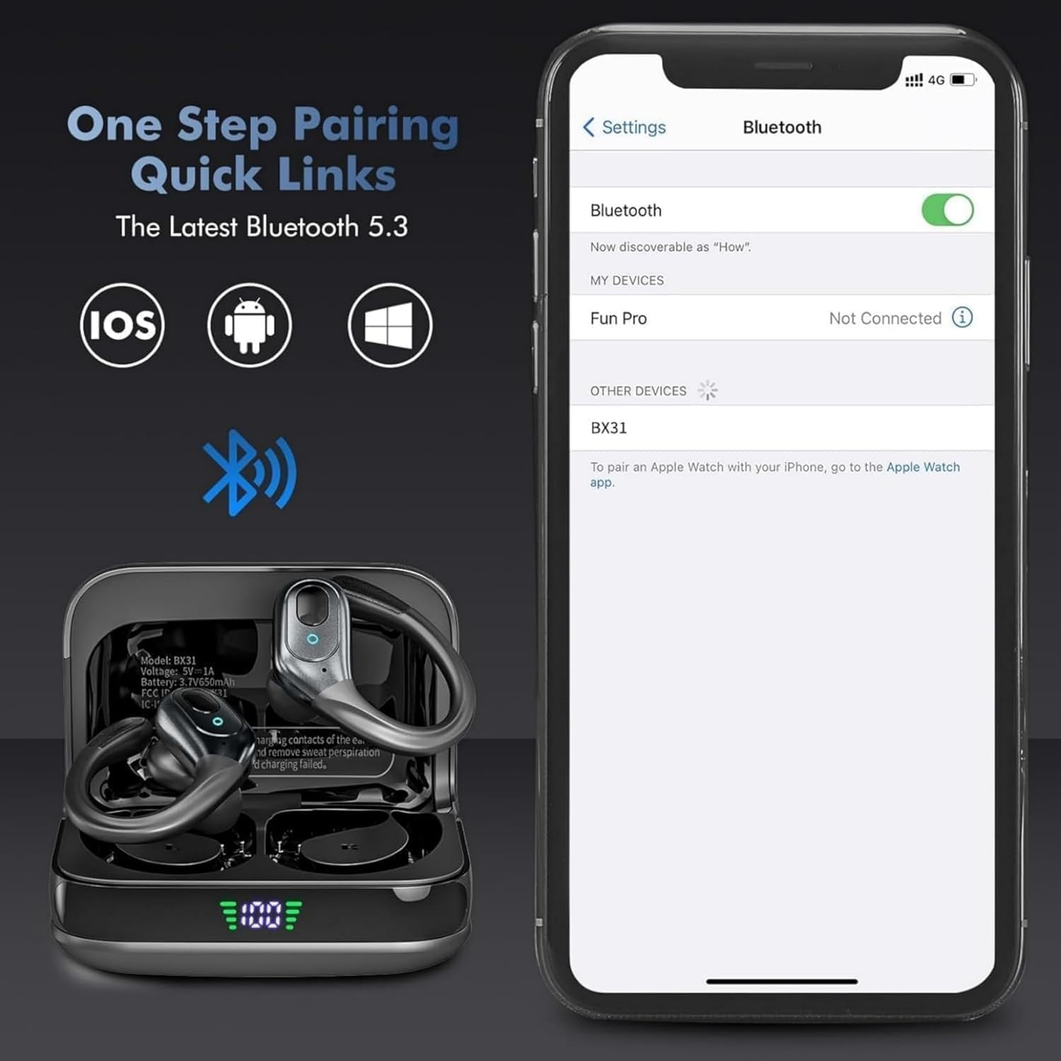 Sajawass Wireless Earbuds Bluetooth 5.3 Headphones, Noise Cancelling Earbuds with 75 Hours Playtime, LED Power Display, IPX7 Waterproof Earbuds In-Ear Headphones for Sports/Training image number 3