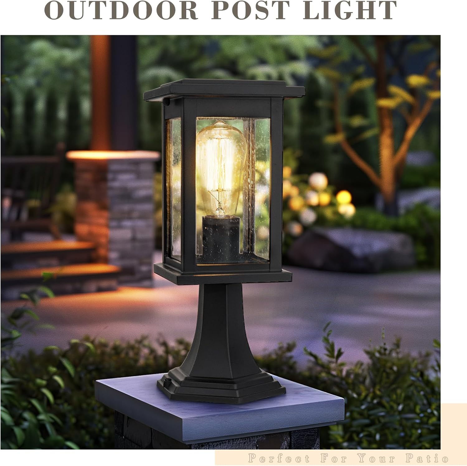 EMLIVIAR Black Post Light Outdoor, Waterproof Pillar Light Ideal for Patio, Pathway, Garden, Aluminum with Water Ripple Glass, AU1803EW1-P image number 5