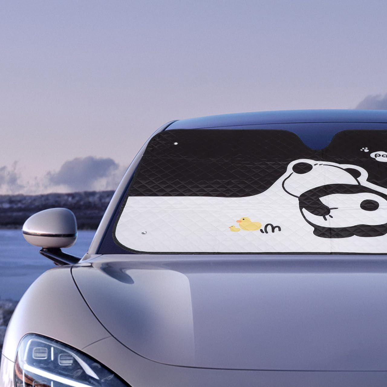 ULTECHNOVO Panda Car Windshield Sun Shade Cute Design Vehicle Sunshade Front Window Uv Protection Summer Heat Blocker Fits Most Cars image number 4