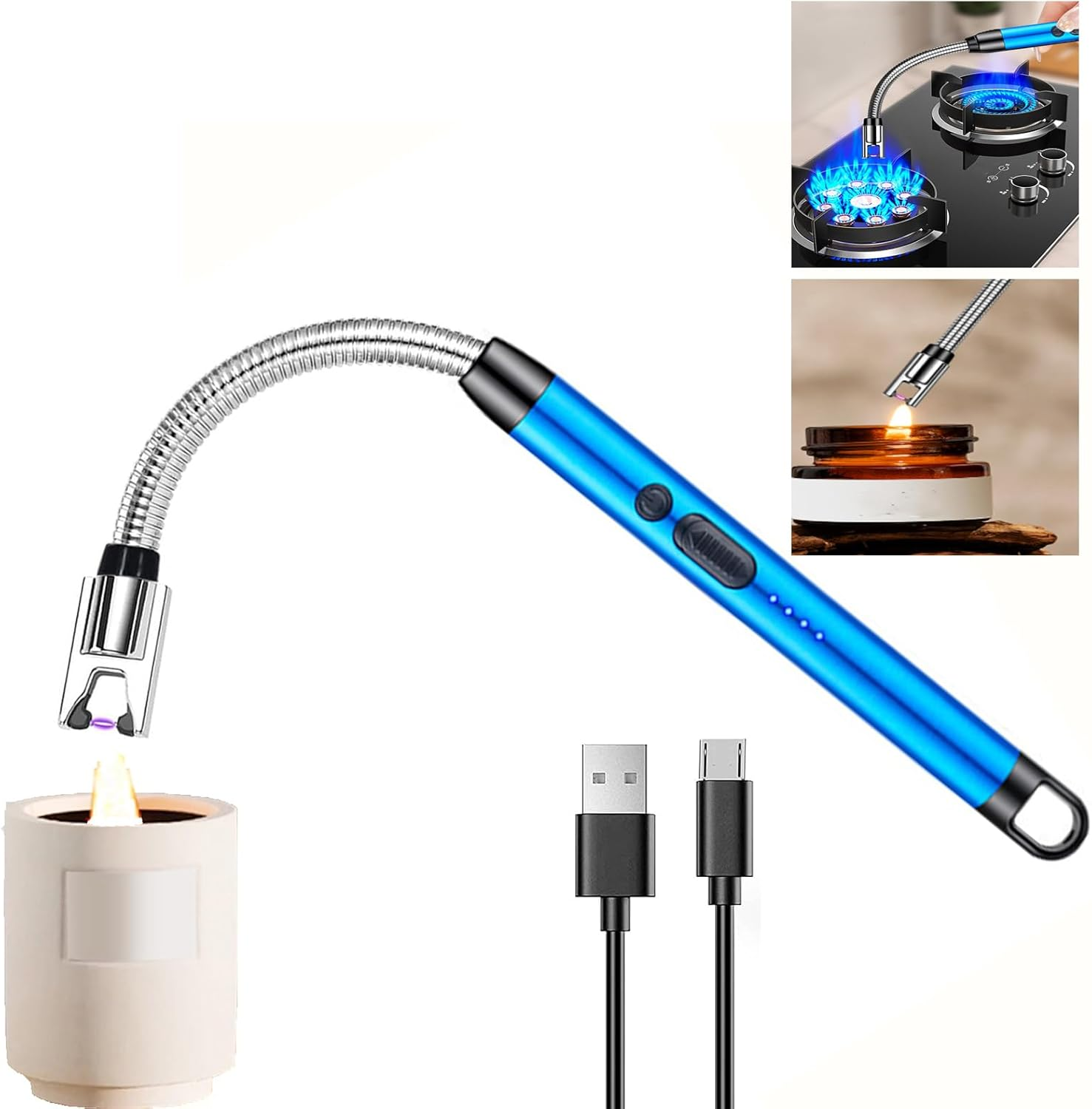 Electric Plasma Candle Lighter Arc Windproof USB Lighter with 360&deg; Flexible Neck, Rechargeable Lighter with Safety Lock for Candle BBQ Camping Stove (Gold)