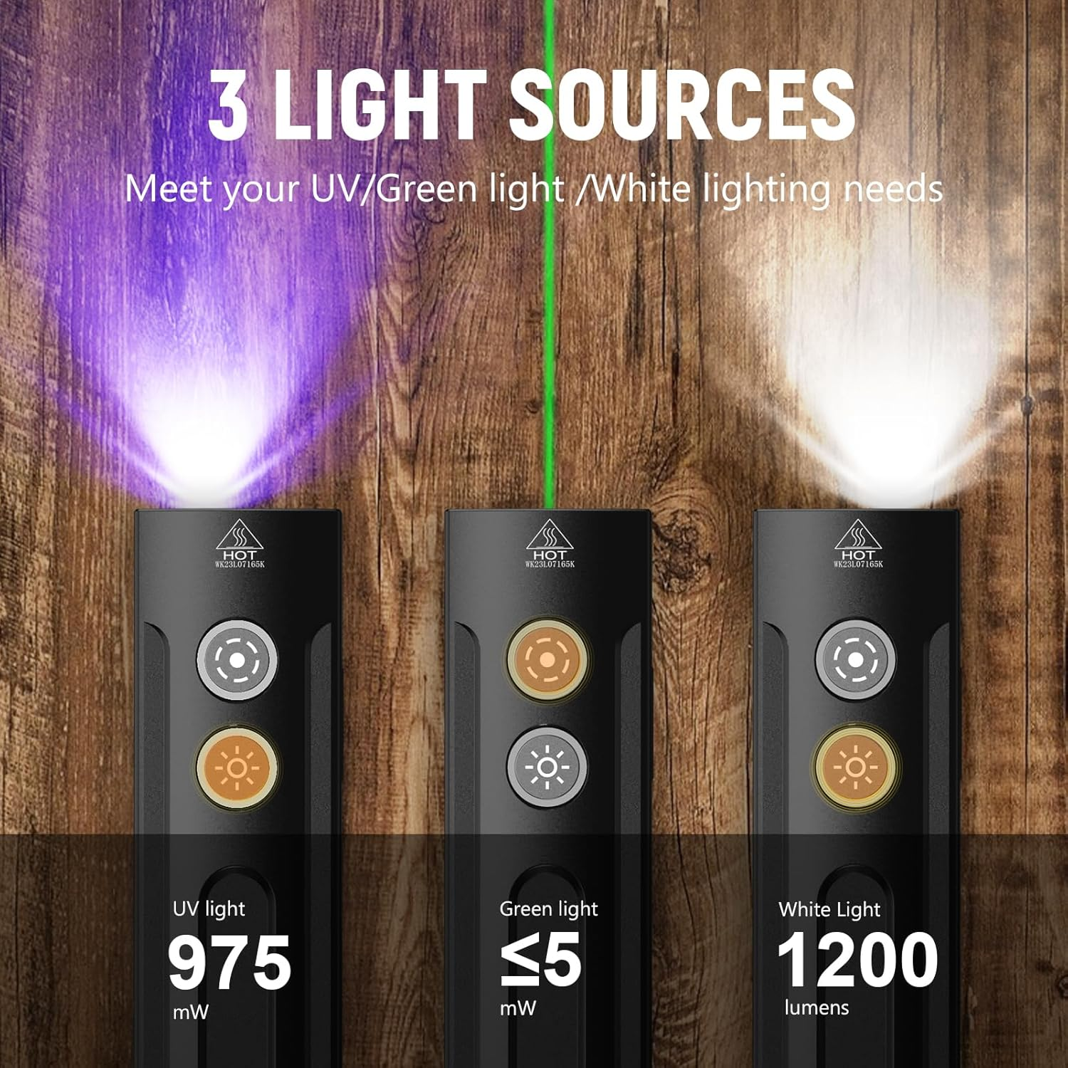 Wurkkos HD01 PRO 6-In-1 Flashlight 1200LM Flat EDC Flashlight with White Light UV Light&Green Light and RGB Light,Working Handle Flashlight with Magnetic for Outdoor Camping(Black) image number 1