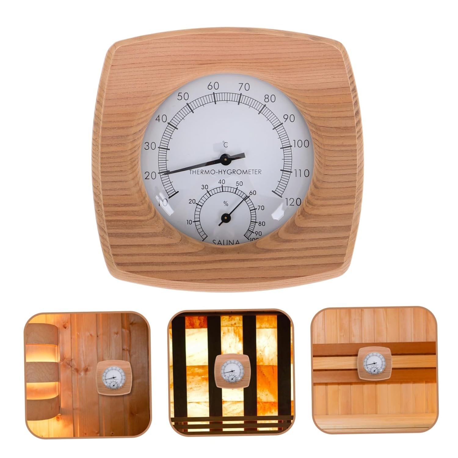 Sauna Thermometer Hygrometer Wall-Mounted Wood Indoor Temperature Humidity for Sauna Bathroom Steam Moisture Resistant Accessory image number 2