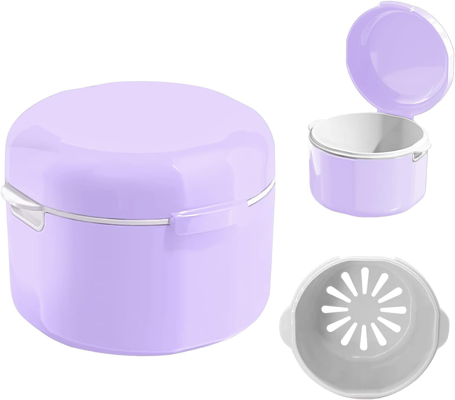 Denture Case Denture Cup Denture Bath Box, 1Pc Denture Cup Retainer Cleaning Case Denture Soaking Container,Denture Case Dentures Box Denture Brush Retainer Case Denture Cup Dentures Container,White