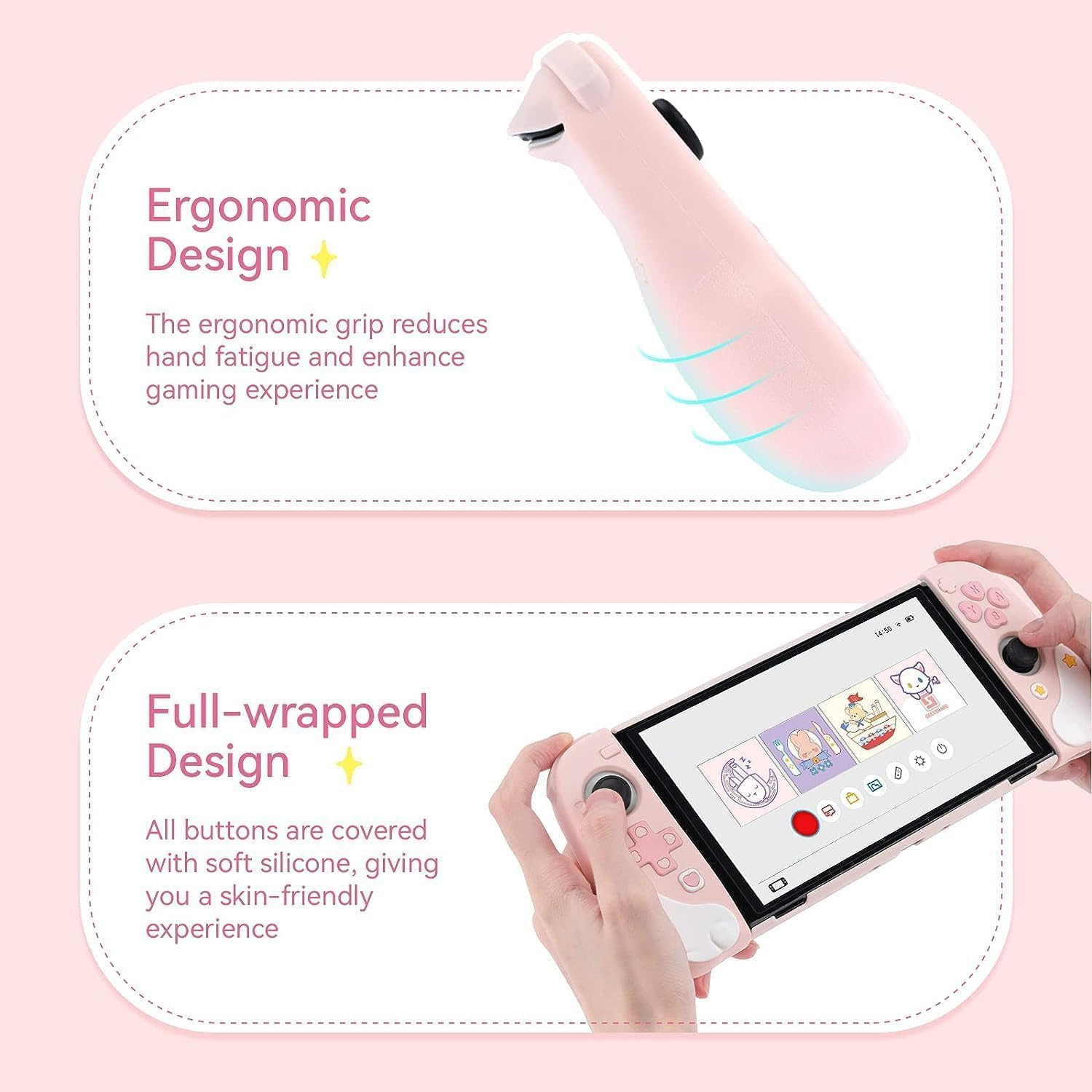 Geekshare Protective Case Compatible with Switch OLED Console and Game Console - Slim Cover Case with Ergonomic Design for Switch Model- Star Wings (Pink) image number 6