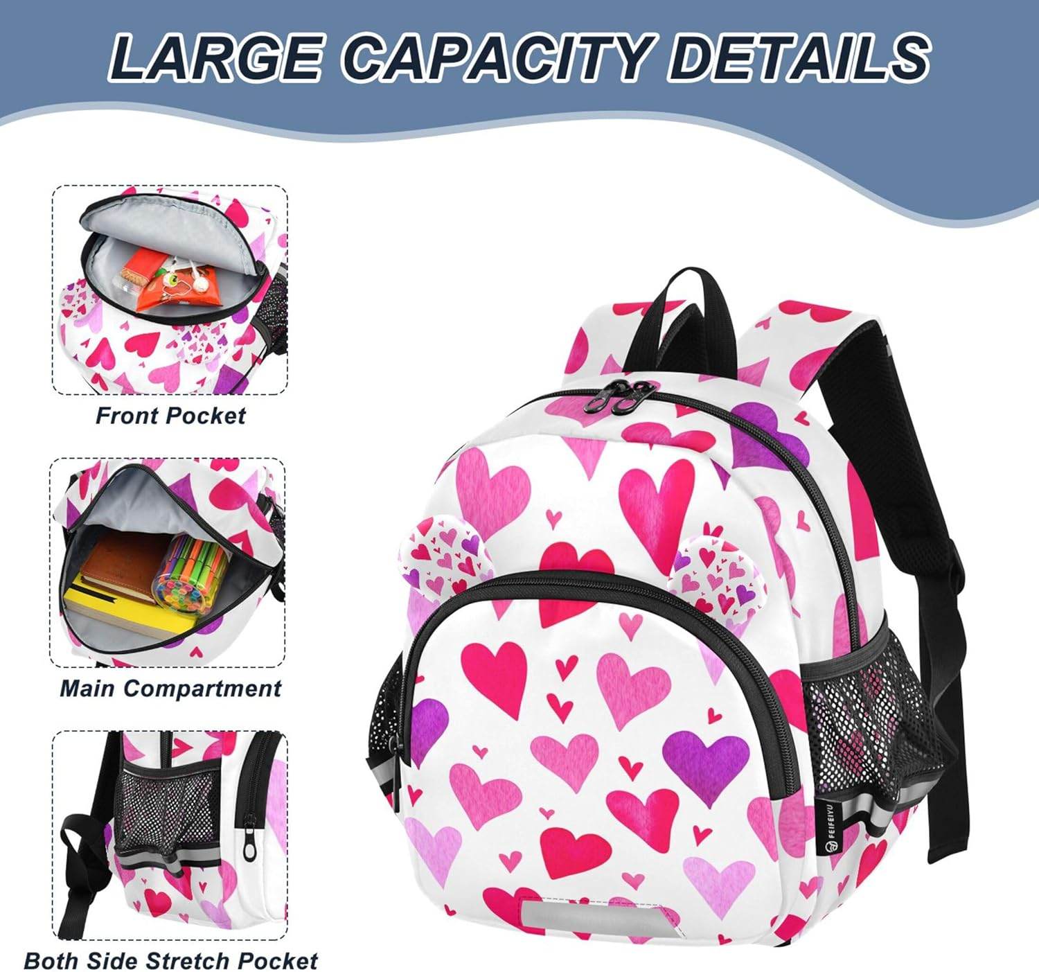 Valentine Hearts Red Kids Backpacks for Toddlers Rainbow Cute Girls School Backpacks for Boys S 7L